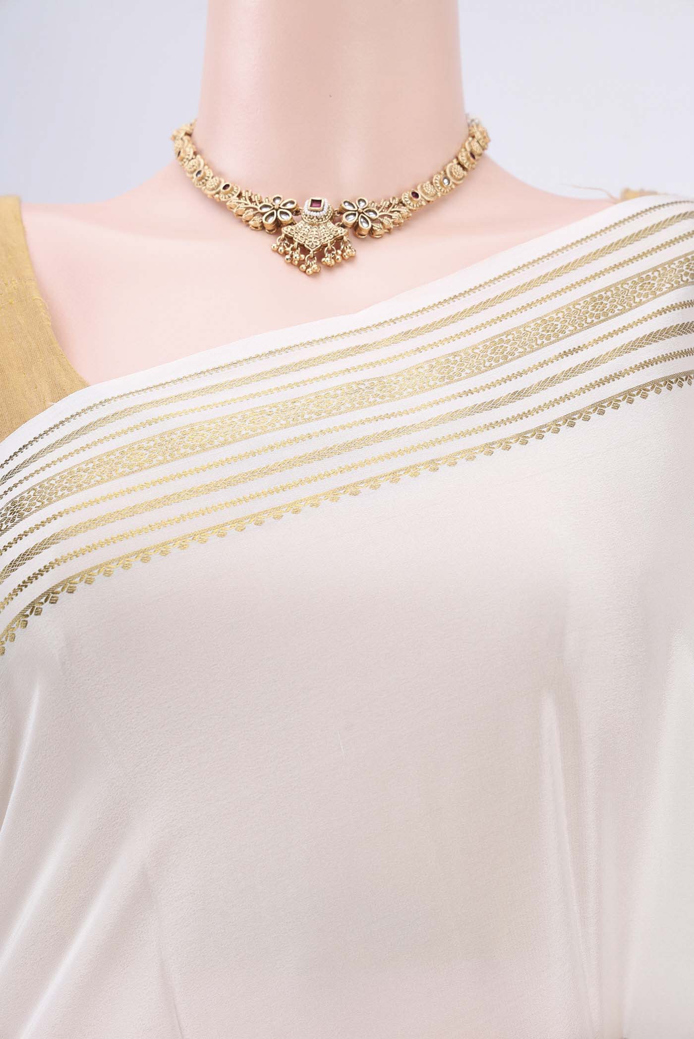 Off White Mysore Crepe Saree - Image 2
