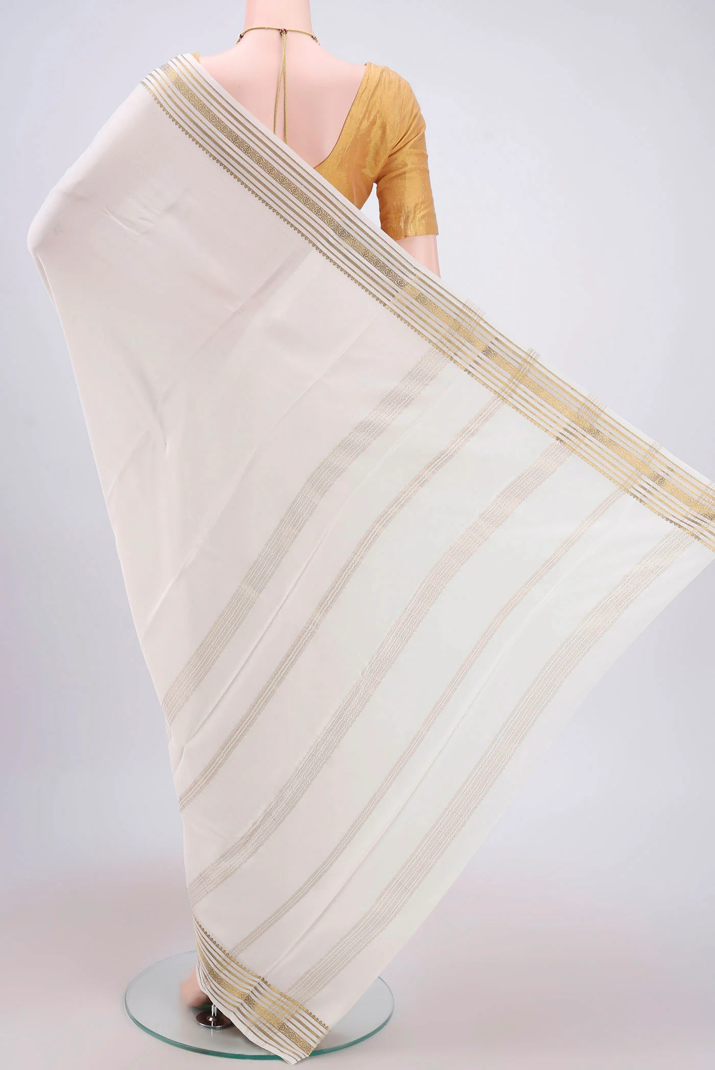 Off White Mysore Crepe Saree - Image 3