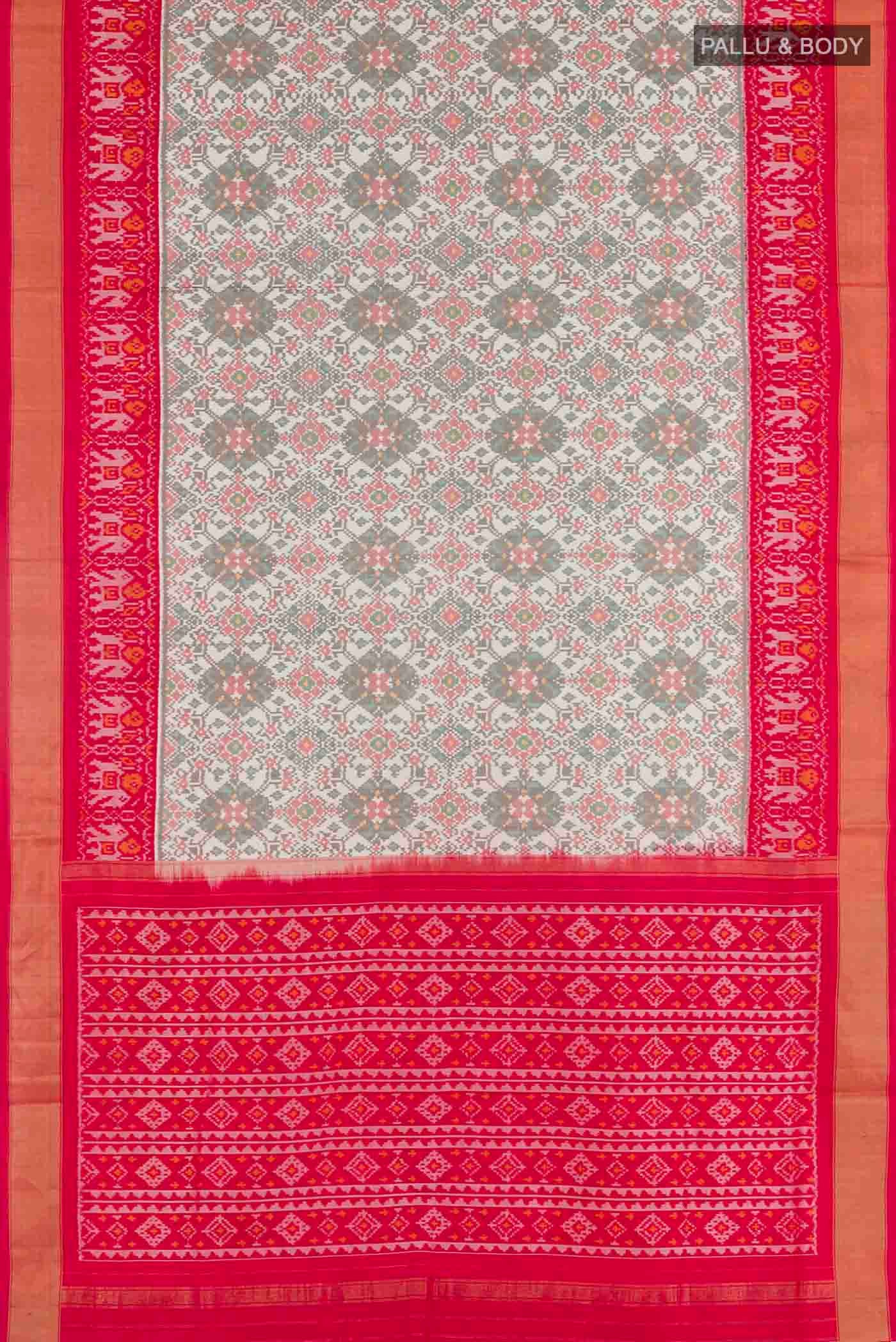 Off White Pochampally Silk Saree - Image 3