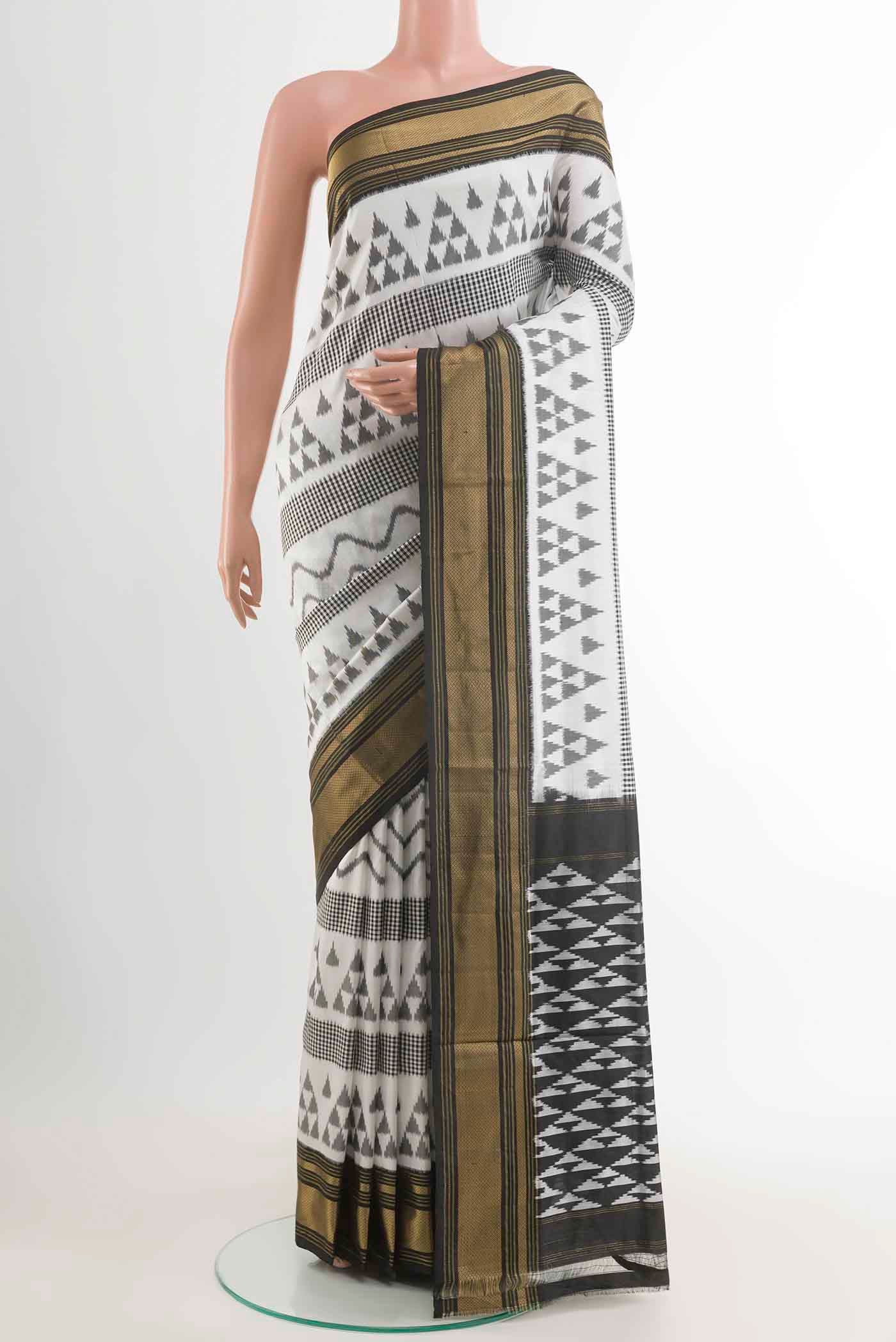 Off White Pochampally Silk Saree