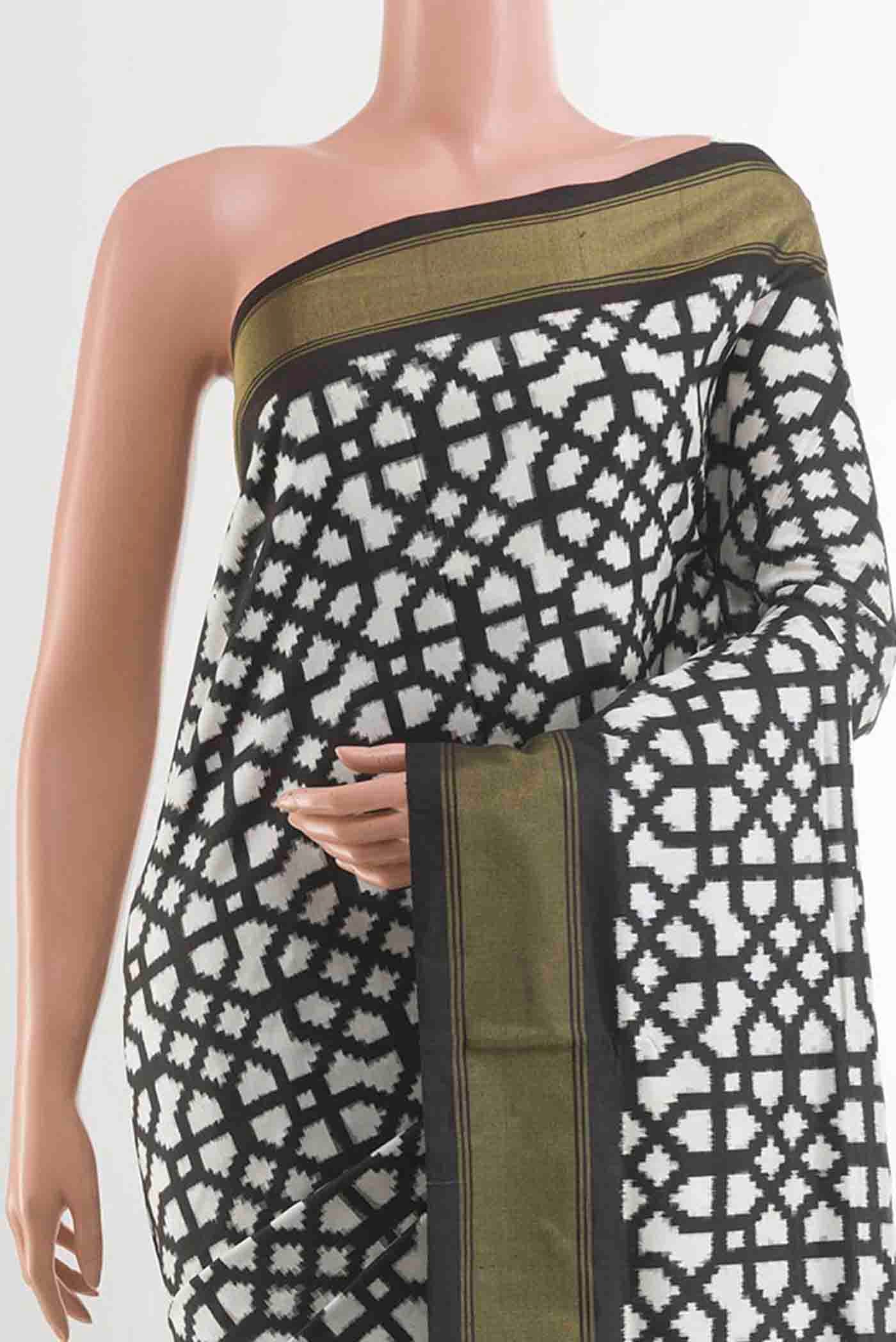 Off White Pochampally Silk Saree - Image 2