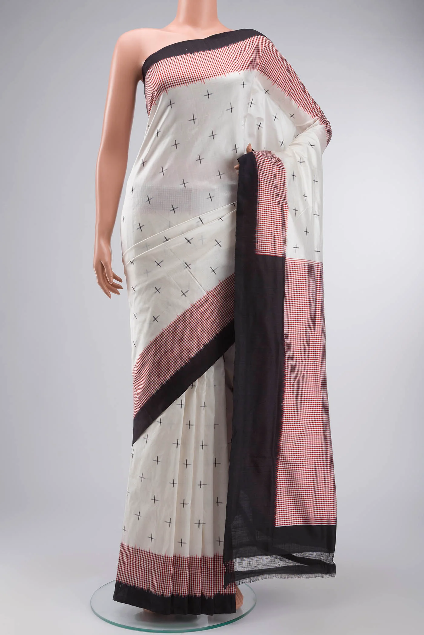 Off White Pochampally Silk Saree