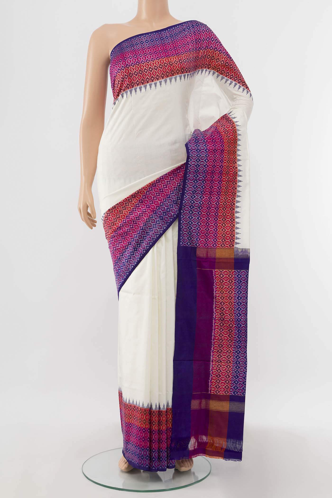 Off White Pochampally Silk Saree
