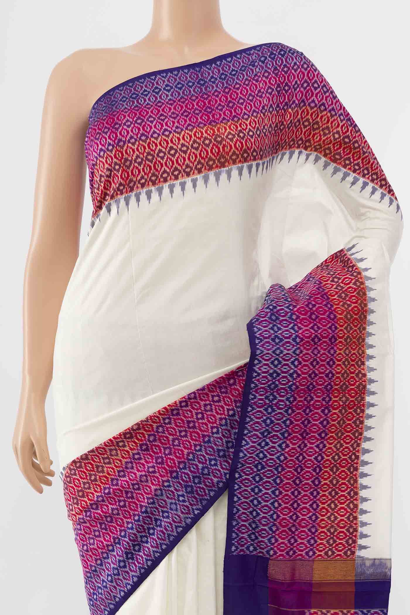 Off White Pochampally Silk Saree - Image 2