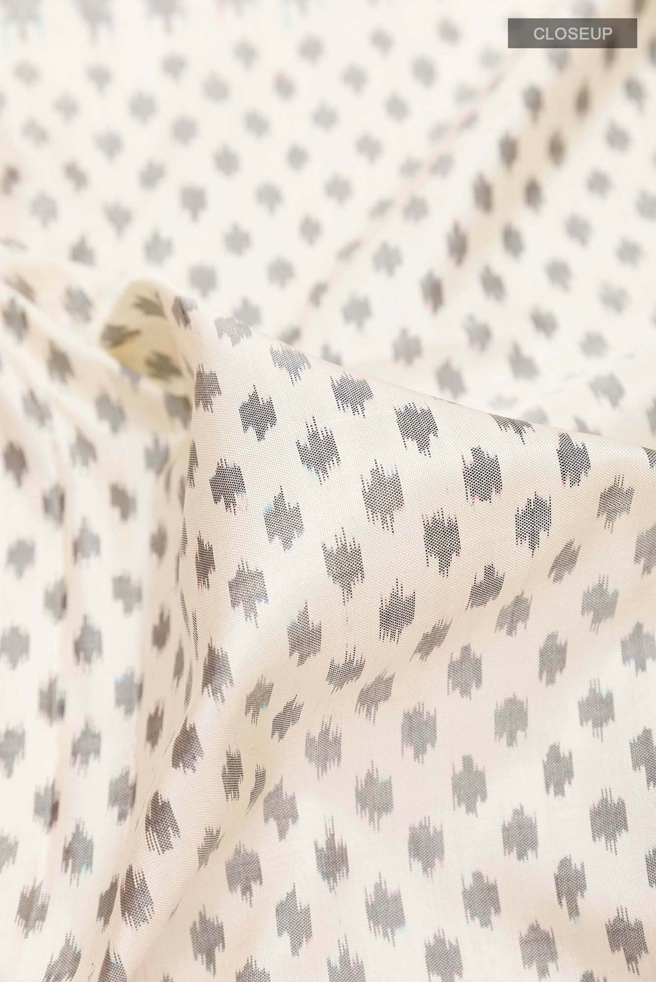 Off White Pochampally Silk Saree - Image 3
