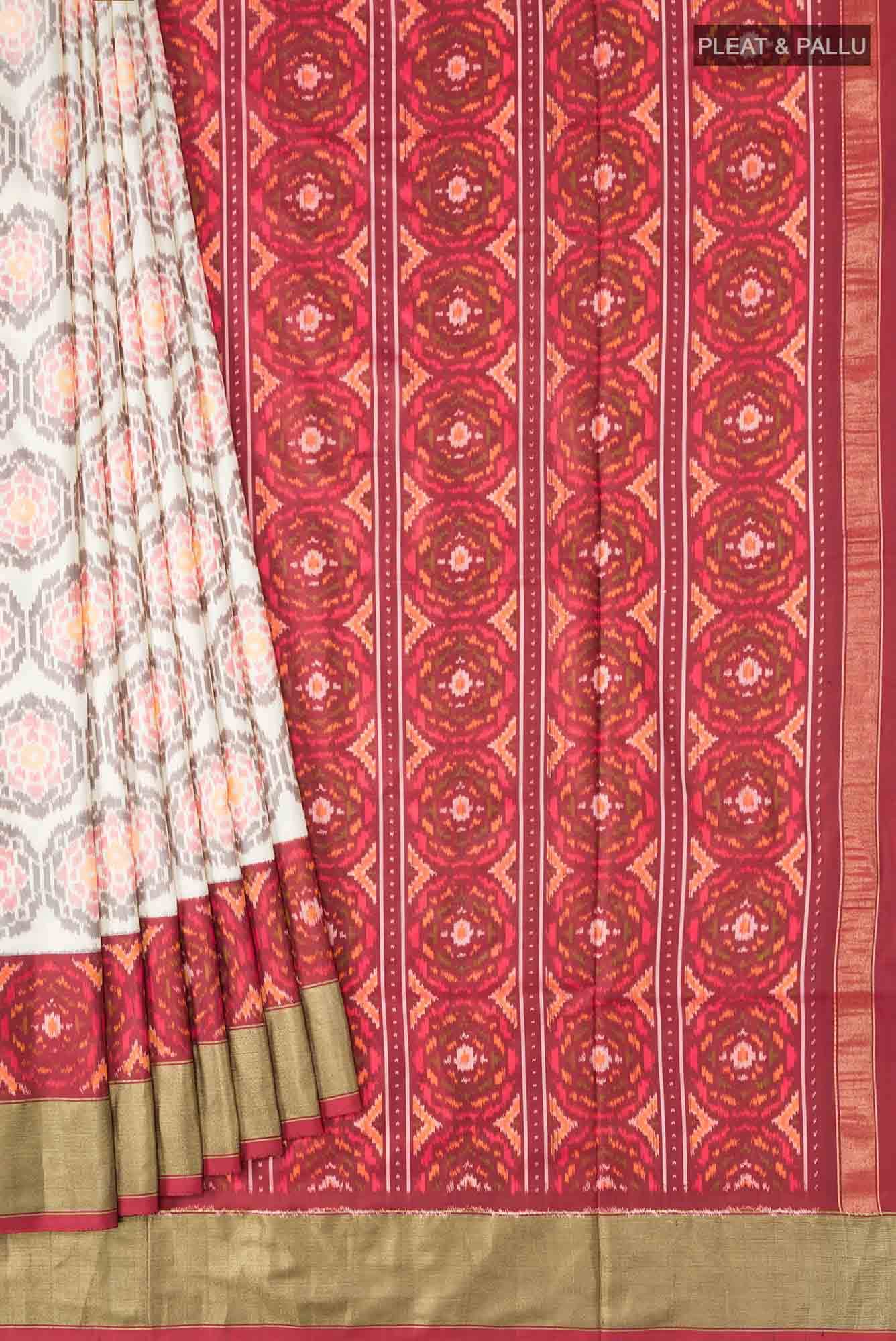 Off White Pochampally Silk Saree - Image 2