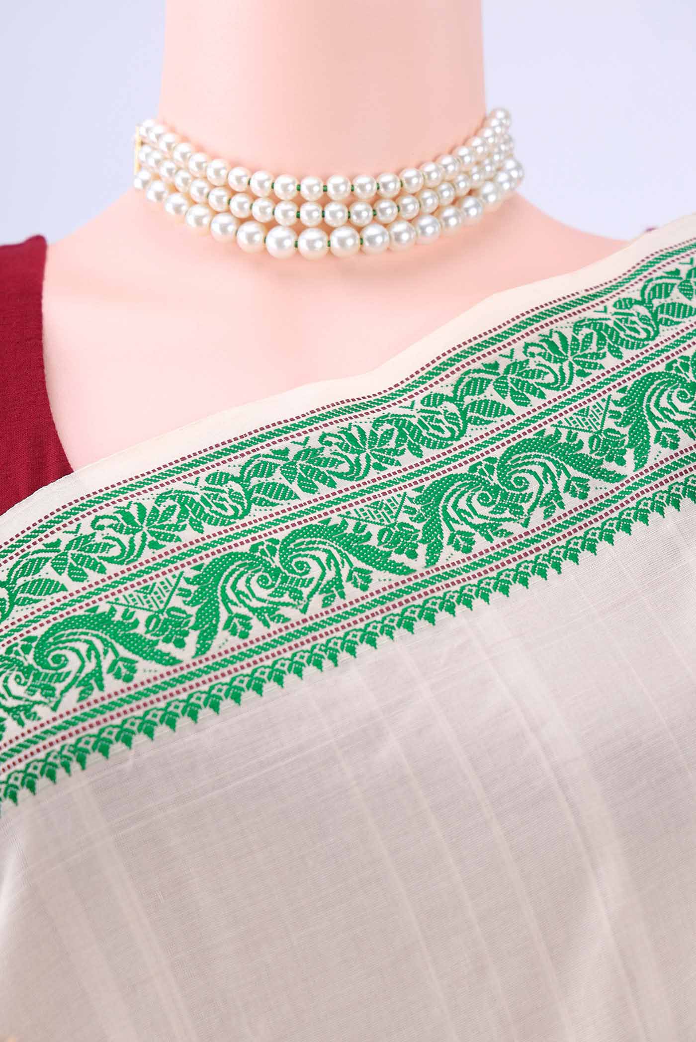 Off White Poly Cotton Saree - Image 2