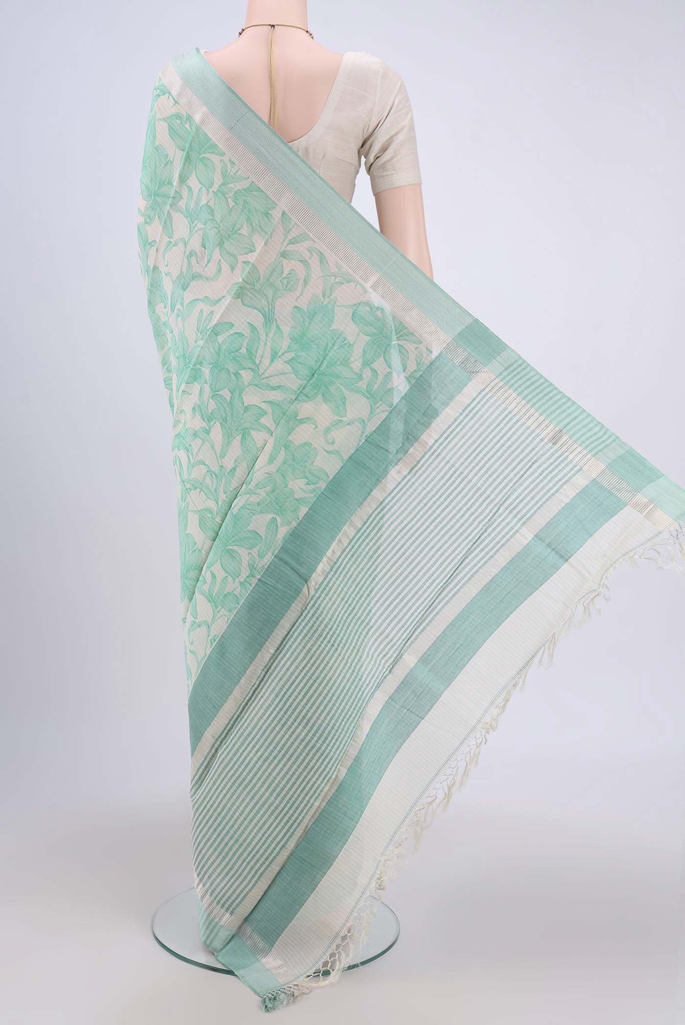Cream Tussar Saree - Image 3