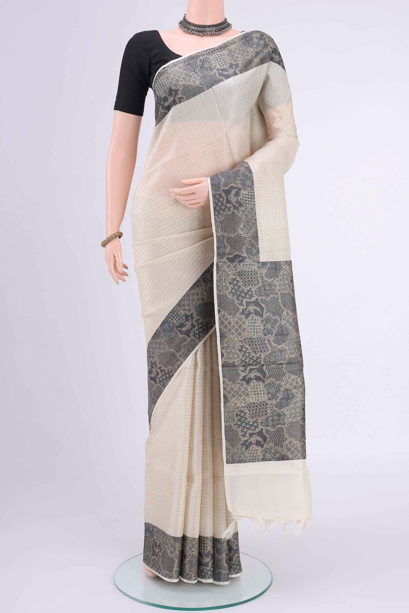 Off White Tussar Silk Saree