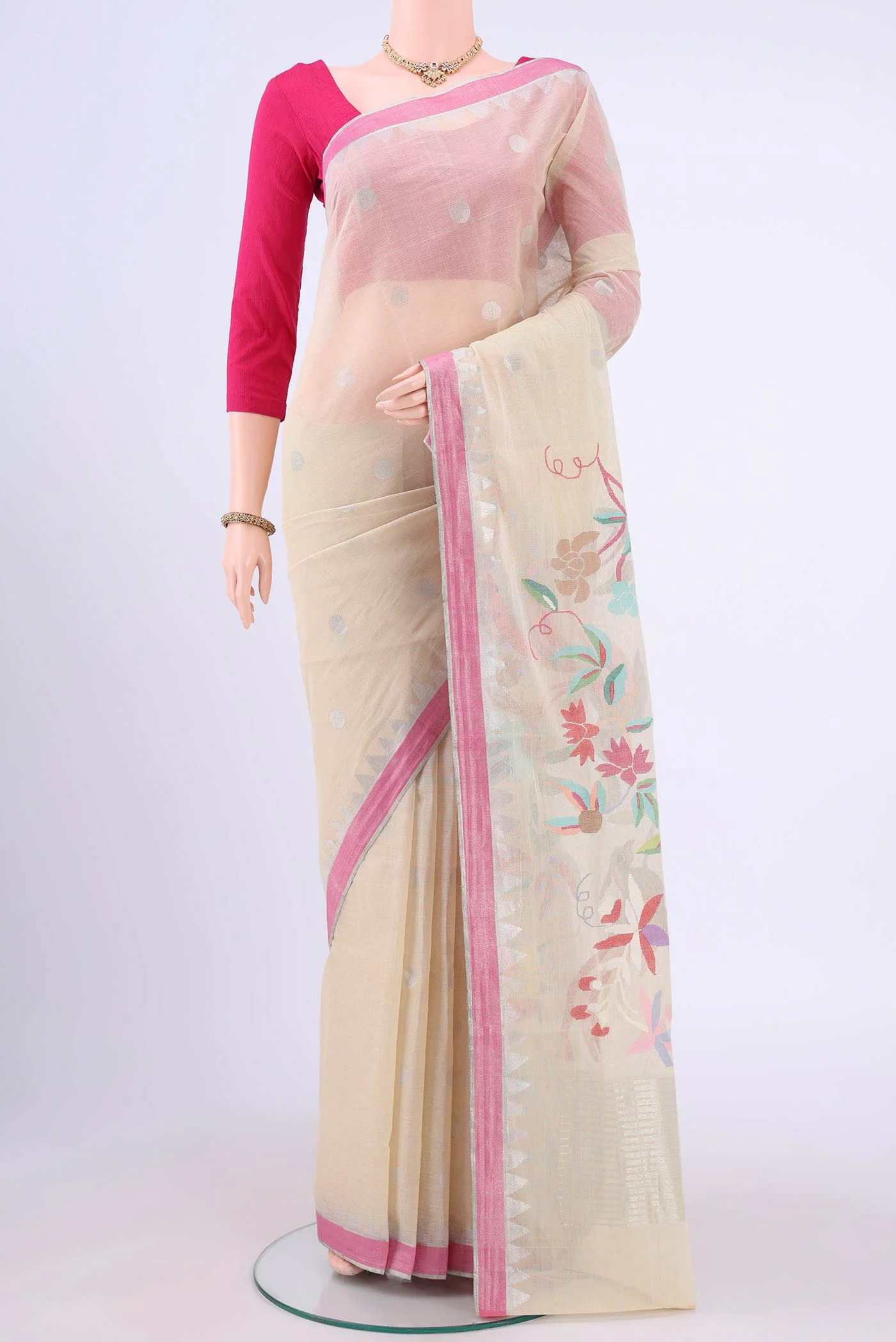 Off White Uppada Cotton Saree