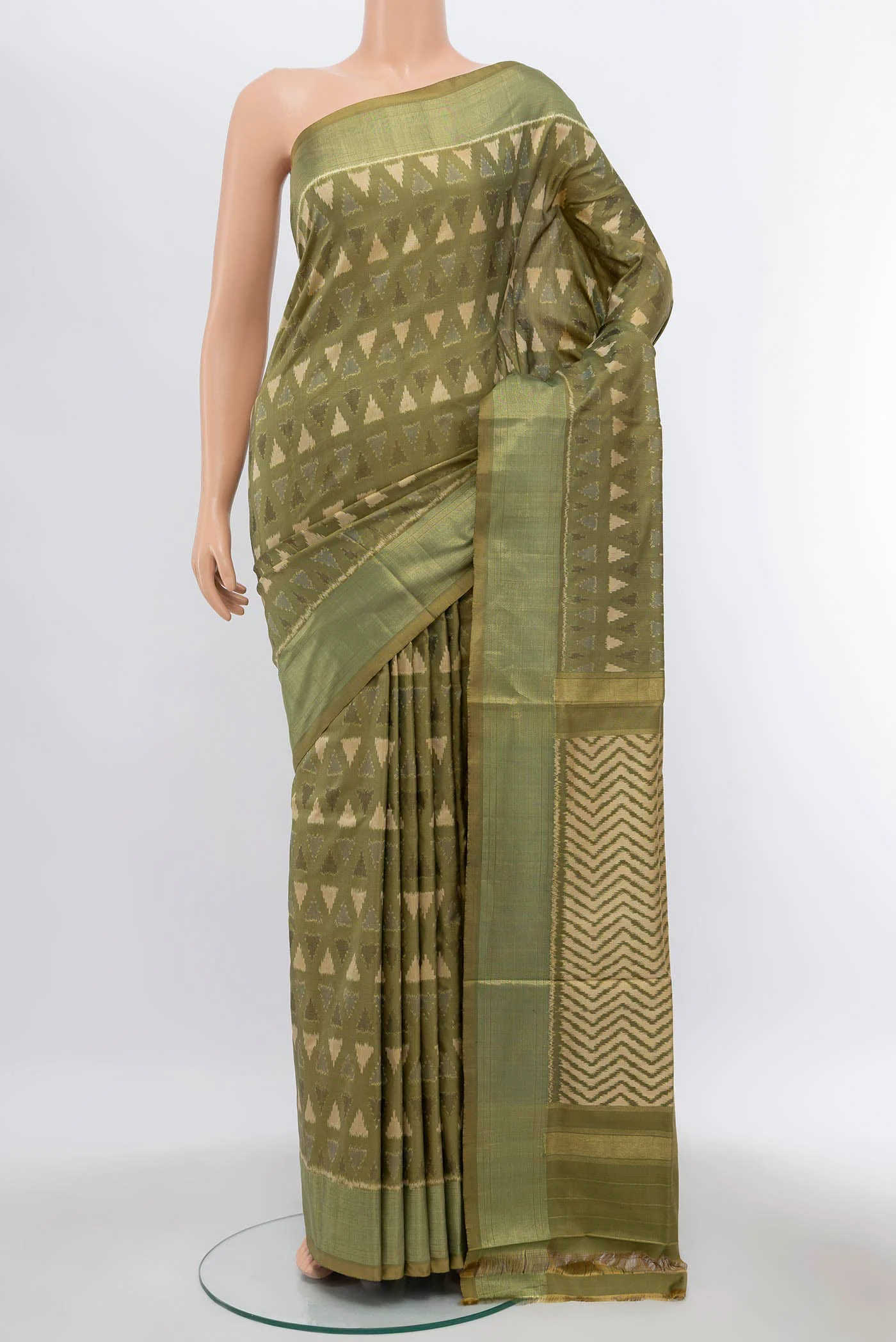 Olive Green Pochampally Silk Saree