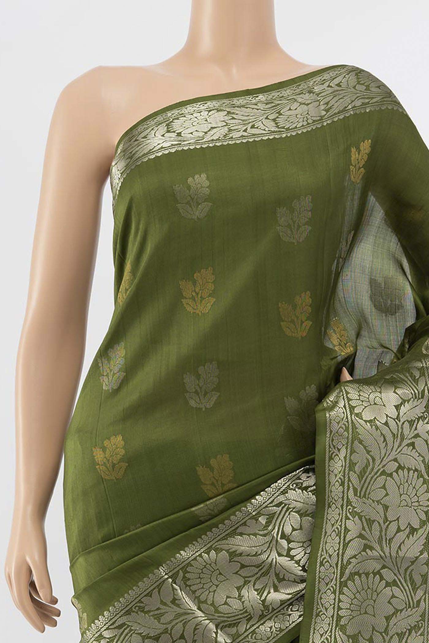 Olive Green Uppada Silk Saree - Image 2