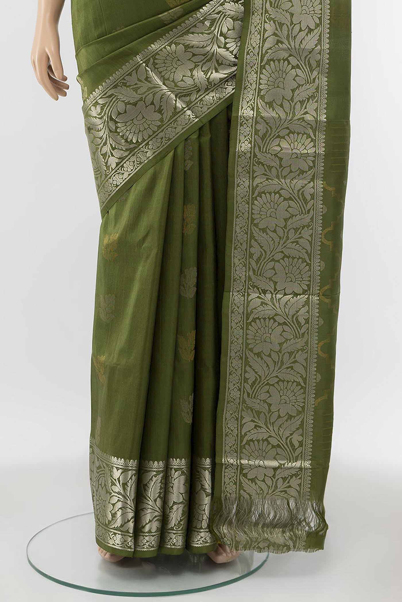Olive Green Uppada Silk Saree - Image 3