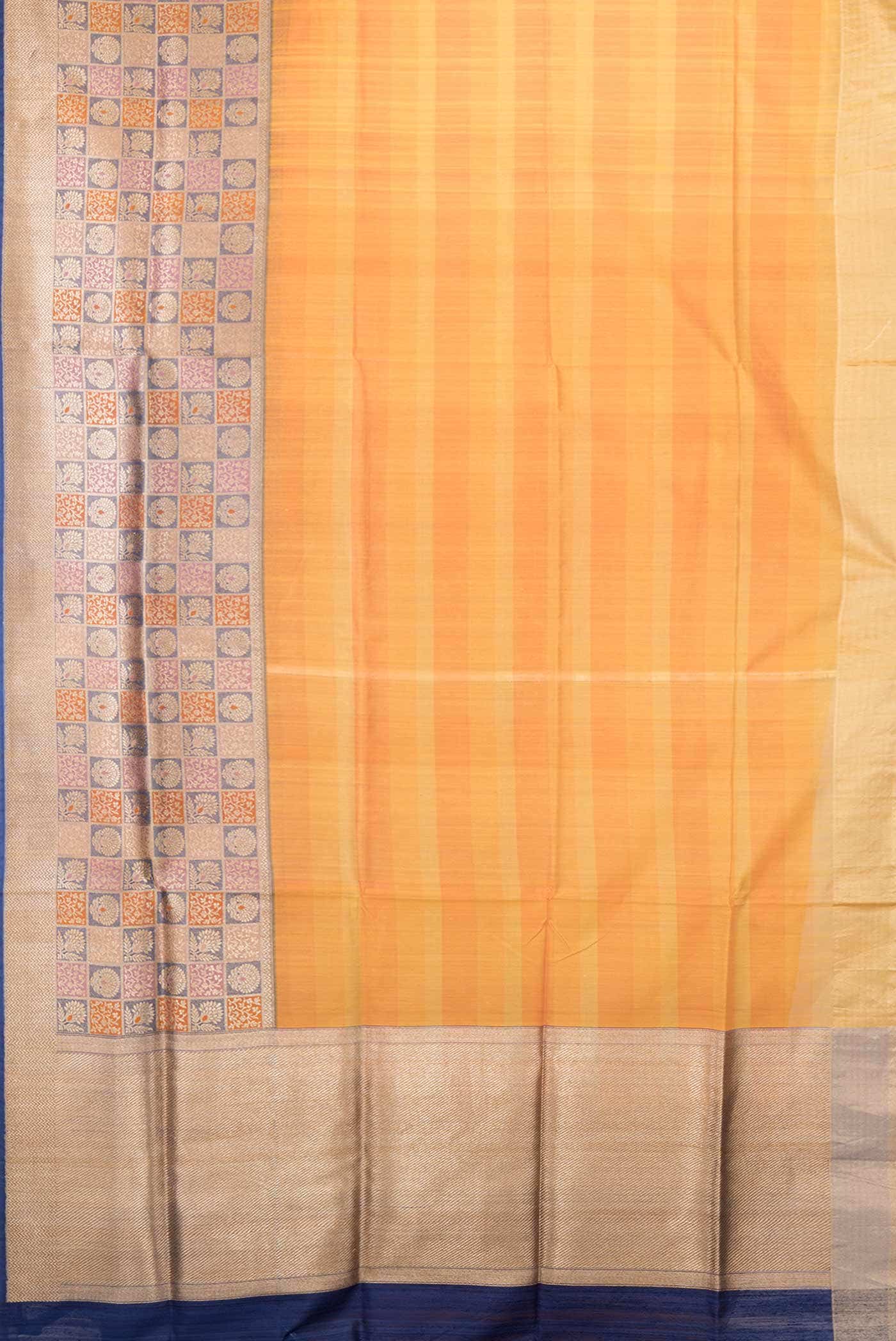 Orange and Gold Dual Tone Linen Saree - Image 4