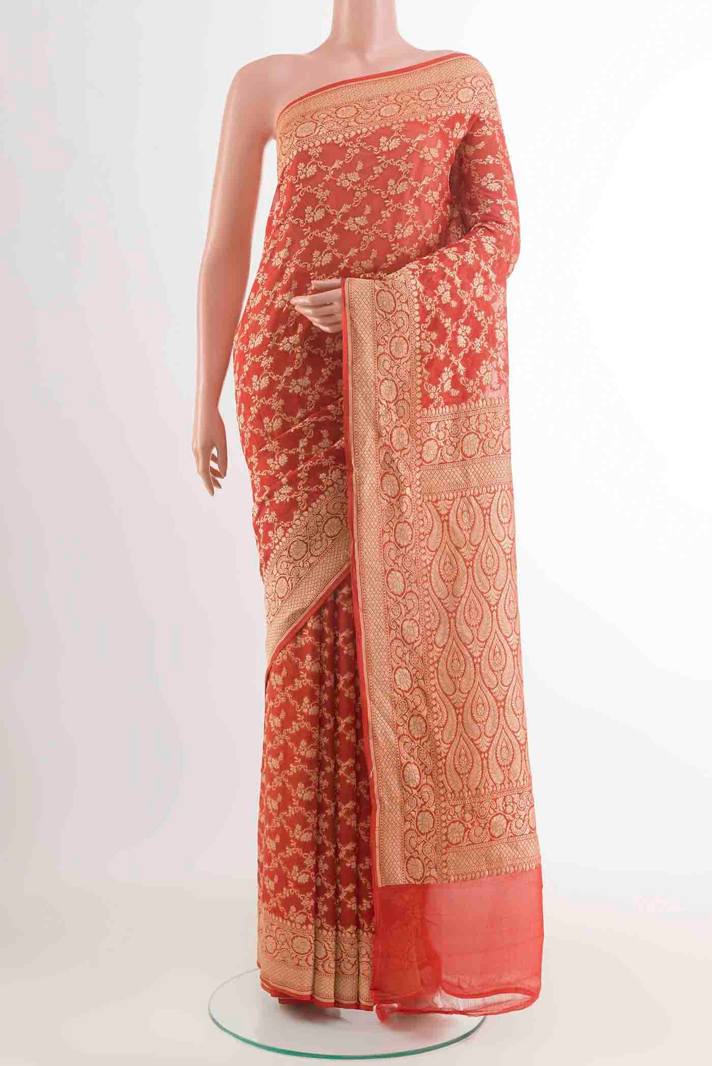 Orange Banarasi Georgette Saree