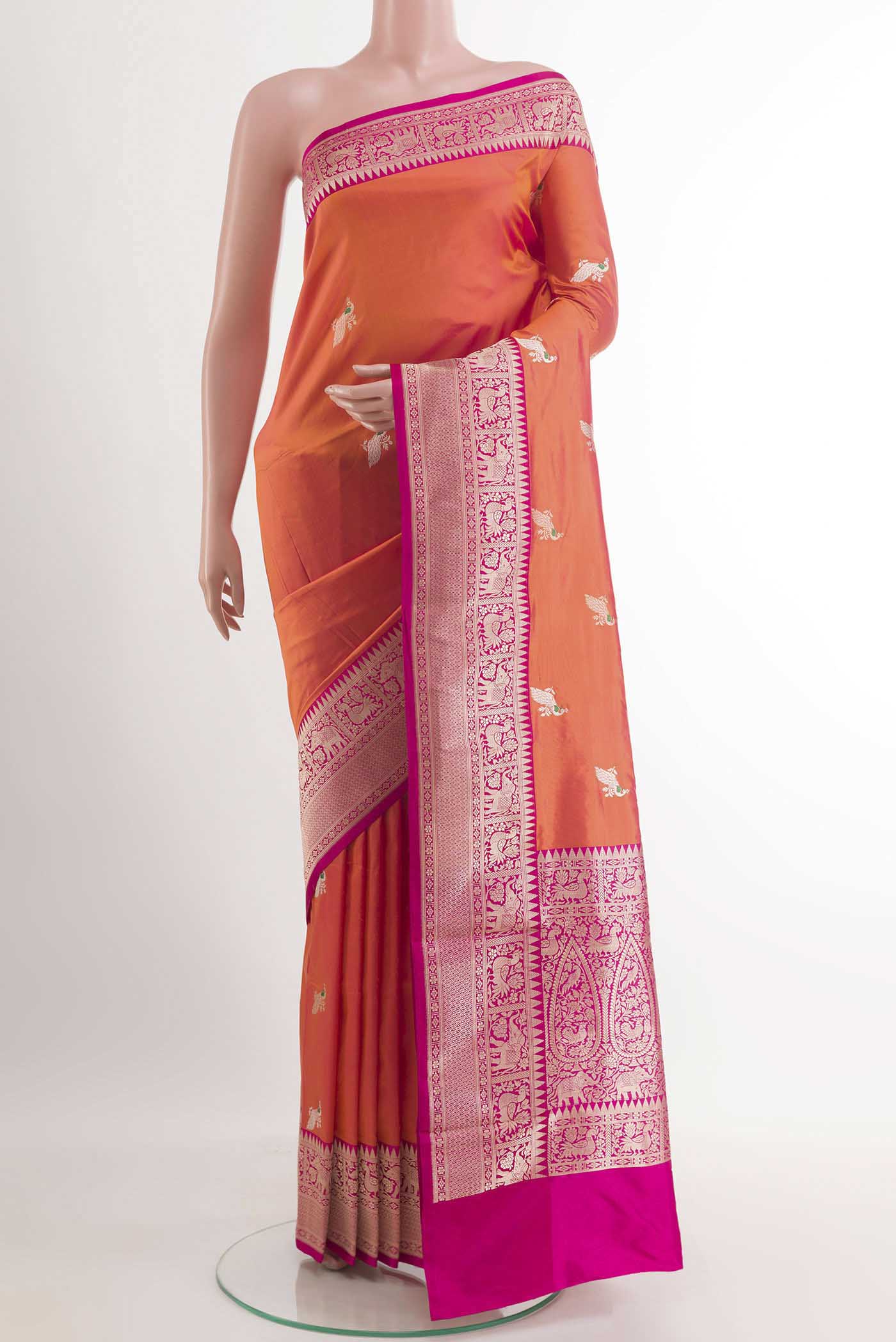 Orange with Pink Color Banarasi Silk Saree