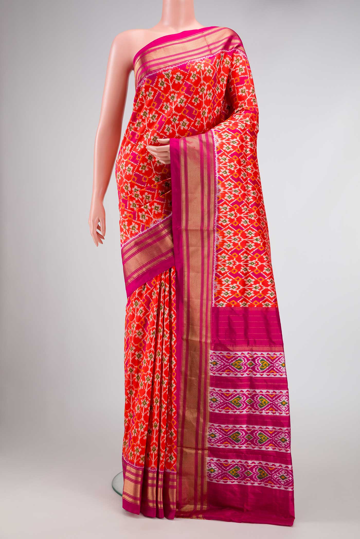 Orange Pochampally Silk Saree