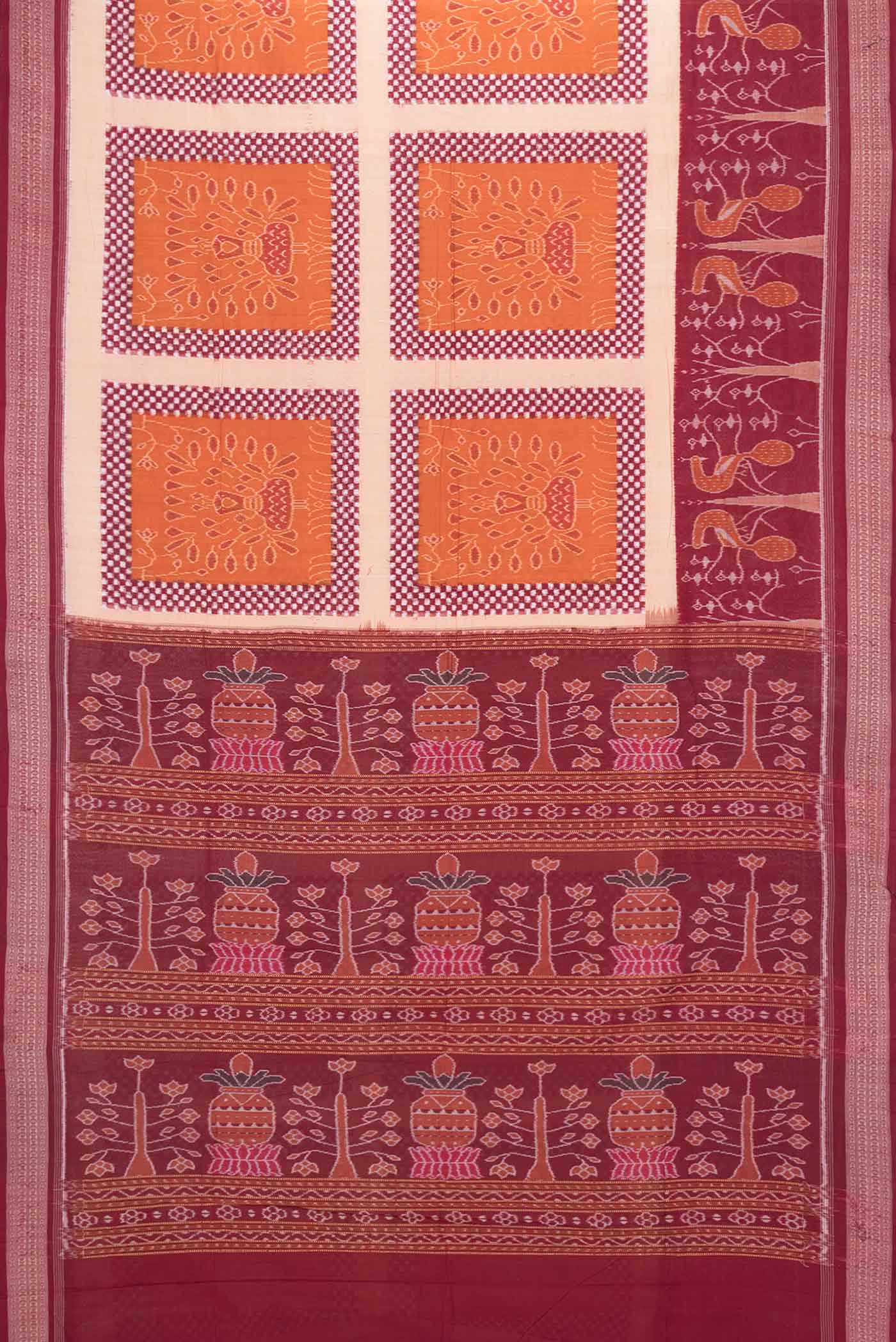 Orange Dual Tone Double Ikat Saree - Image 5
