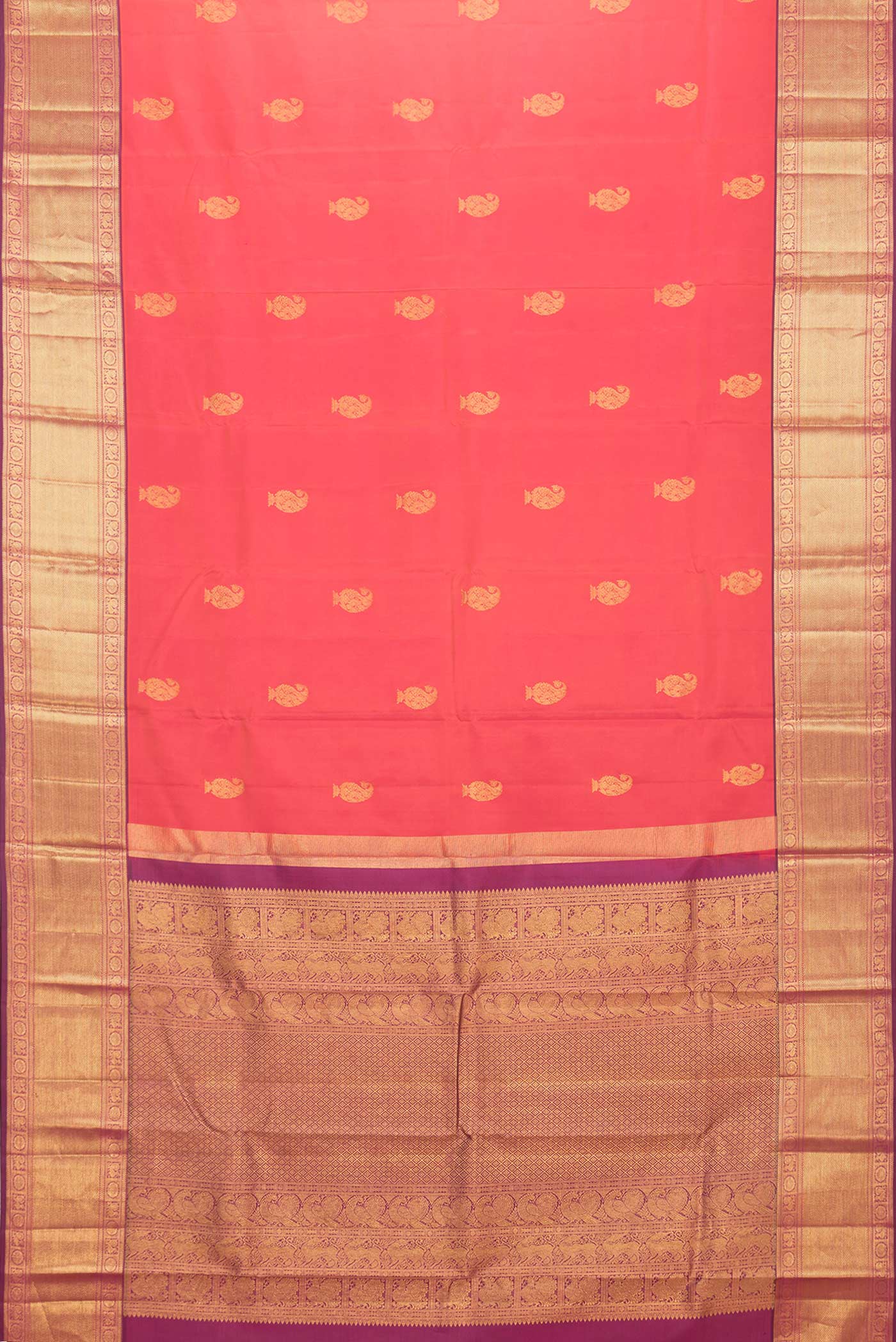 Orange with Pink Color Kanchipuram Saree - Image 6