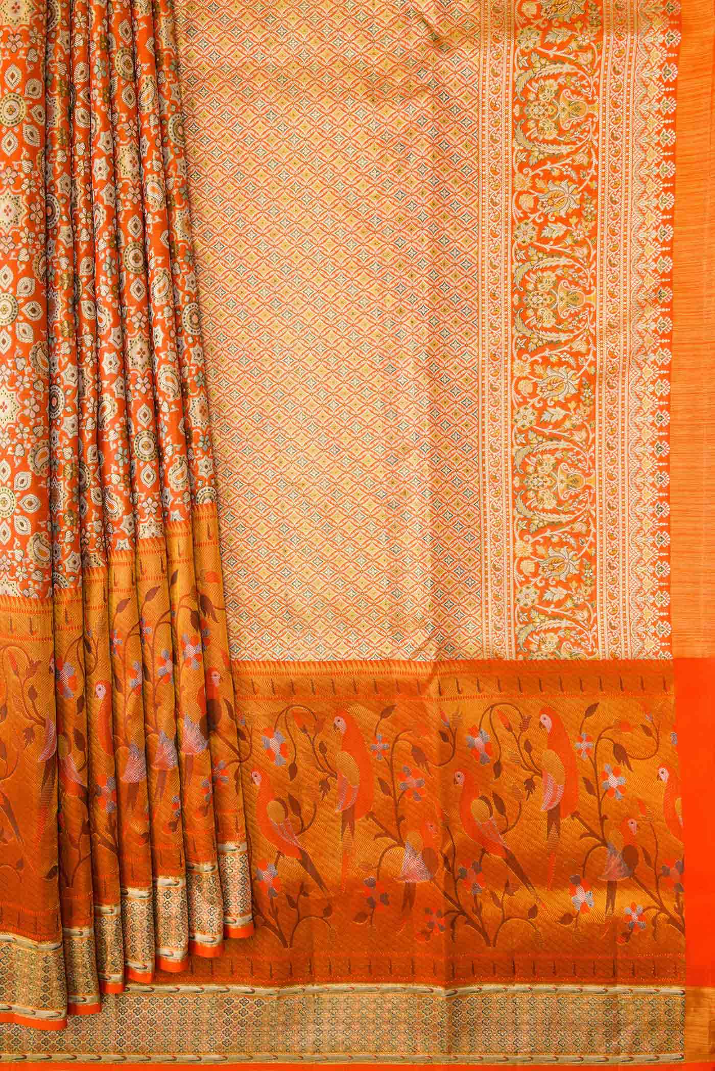 Orange Dual Tone Kanchipuram Tissue Silk Saree - Image 4