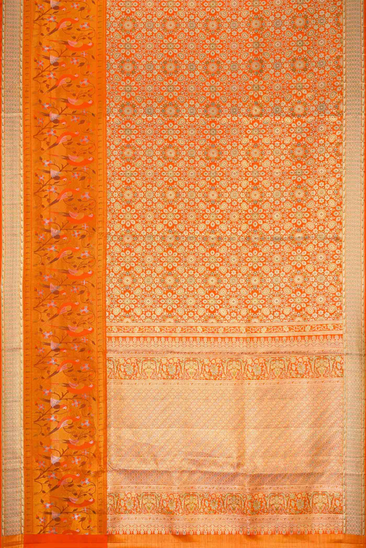 Orange Dual Tone Kanchipuram Tissue Silk Saree - Image 6