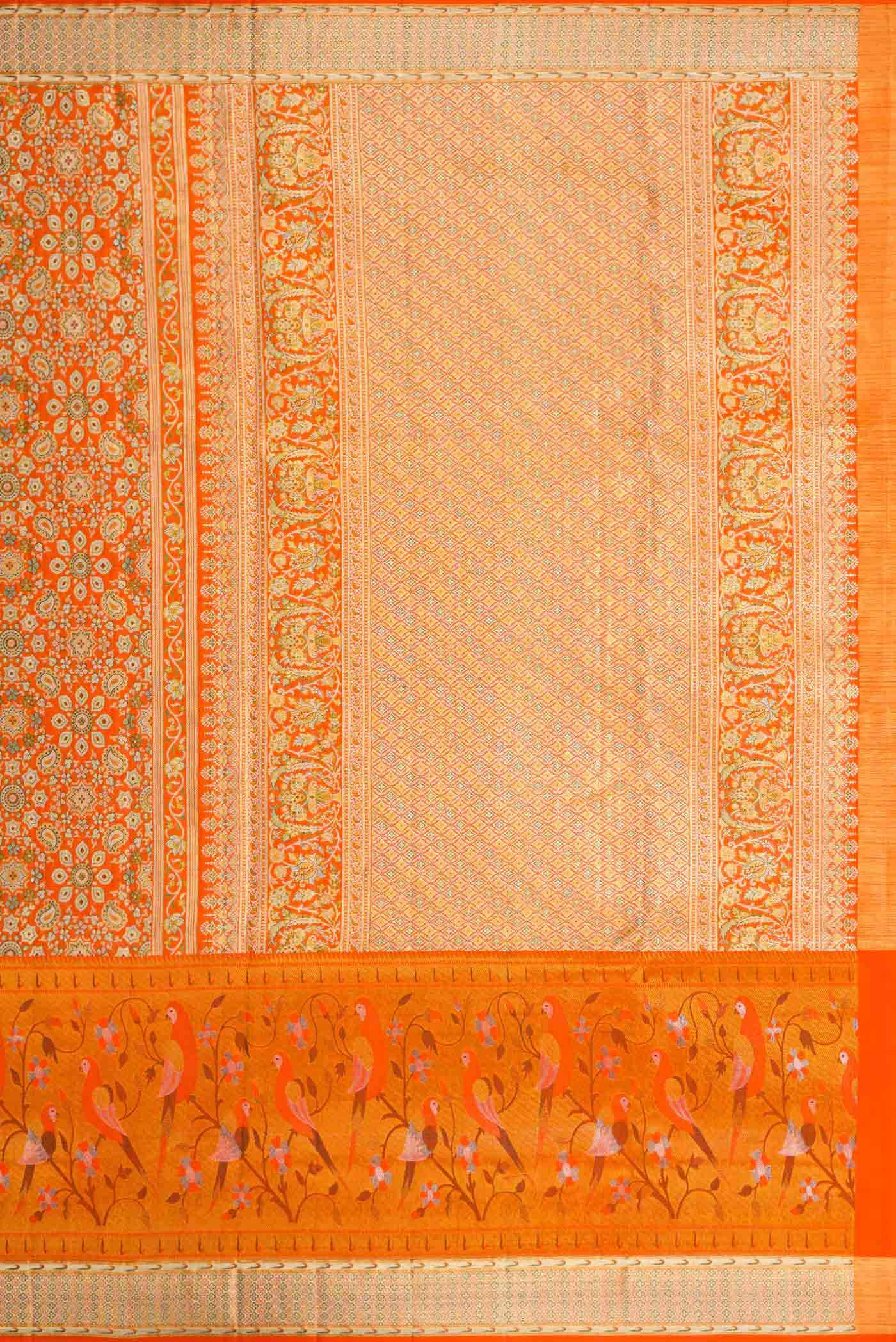 Orange Dual Tone Kanchipuram Tissue Silk Saree - Image 7
