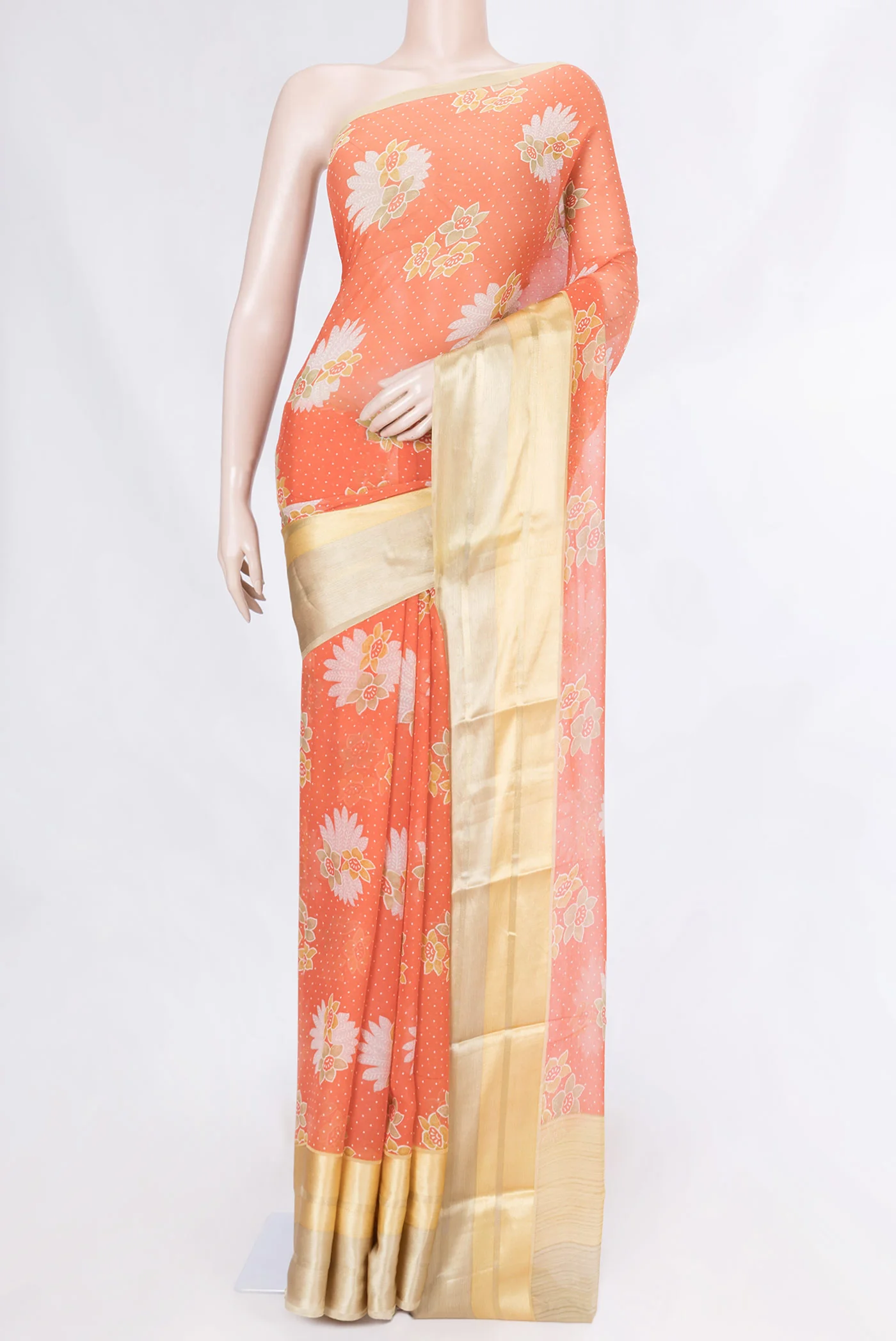 Orange Dual Tone Mysore Chiffon Saree