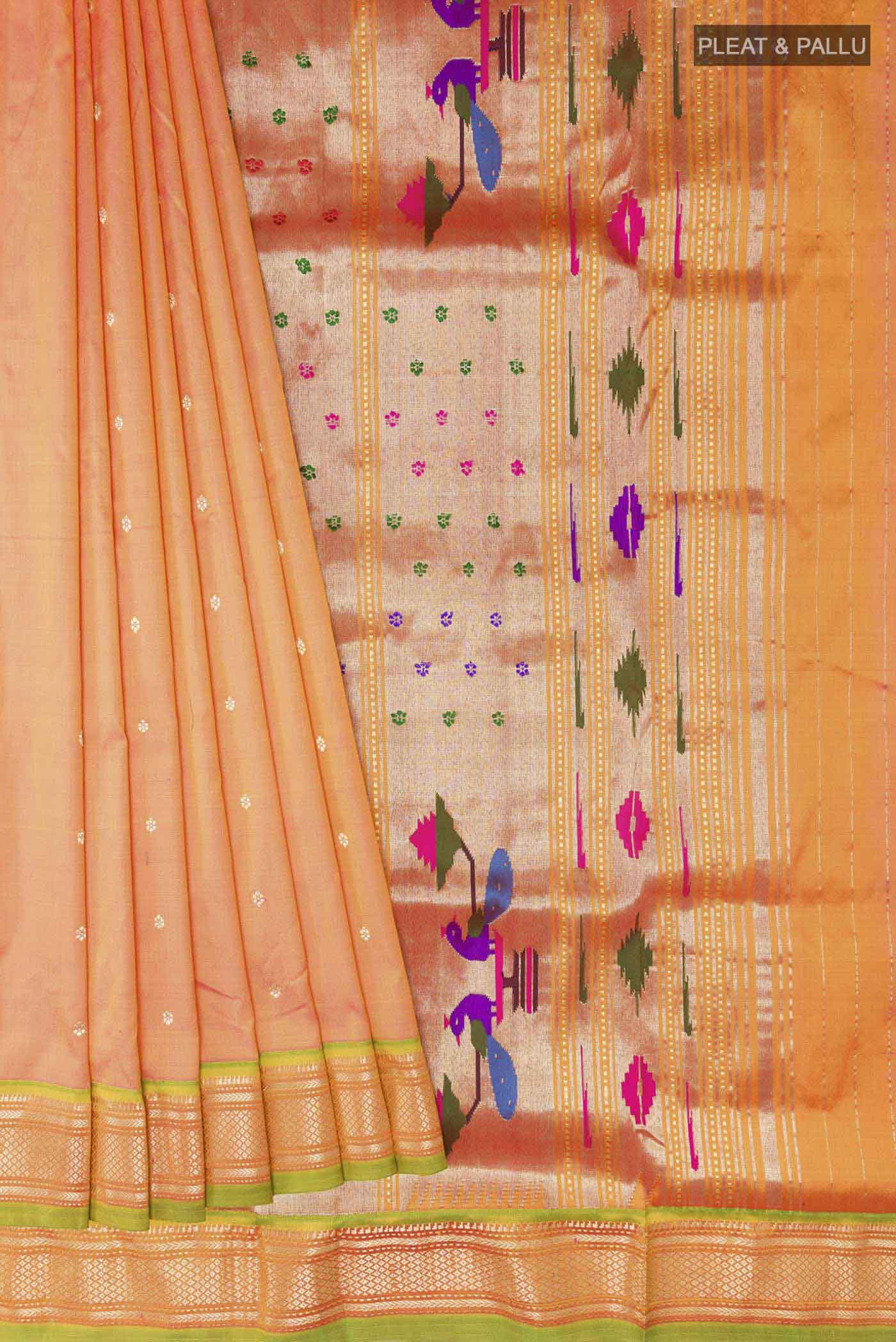 Orange Dual Tone Paithani Silk Saree - Image 4