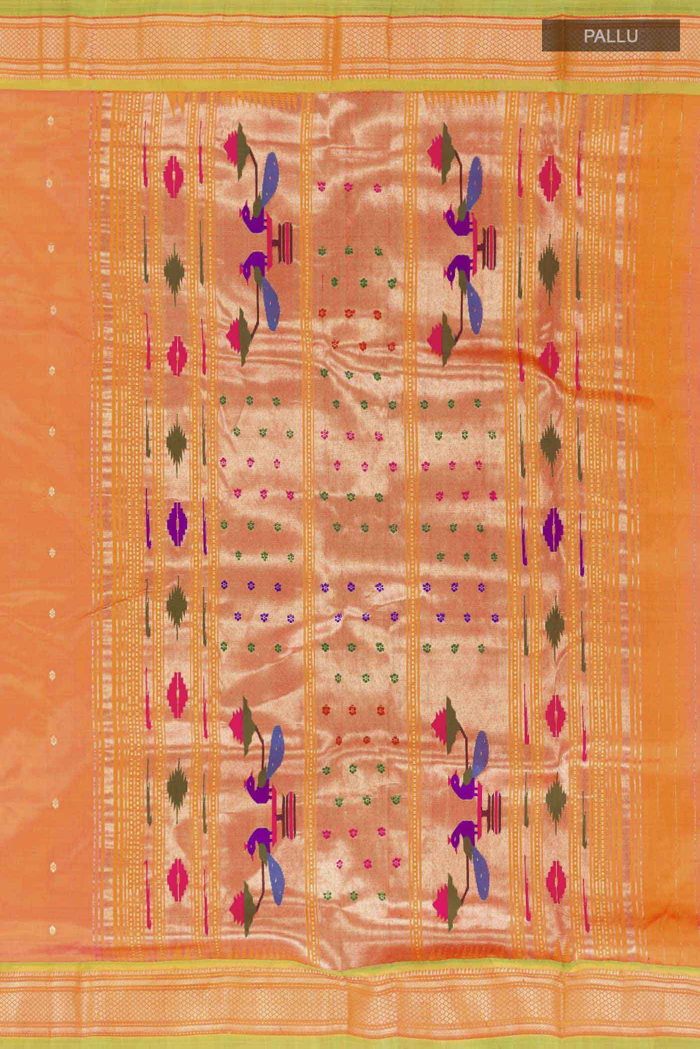 Orange Dual Tone Paithani Silk Saree - Image 7
