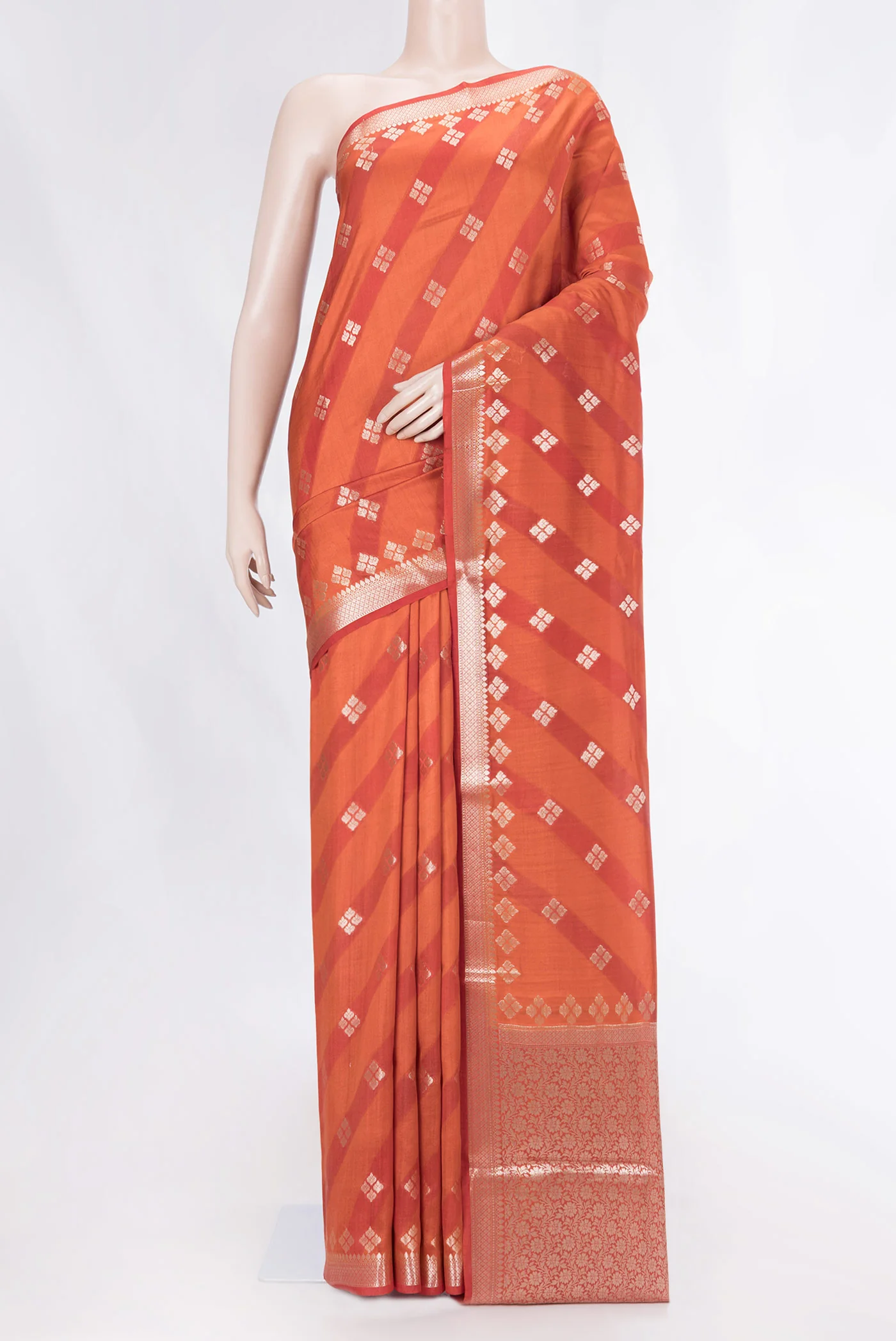 Orange Banarasi Raw Silk Saree