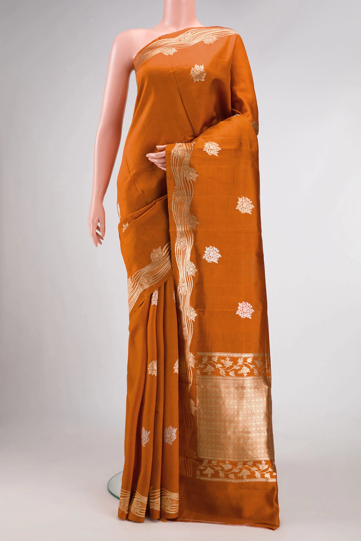 Rust Banarasi Katan Silk Saree