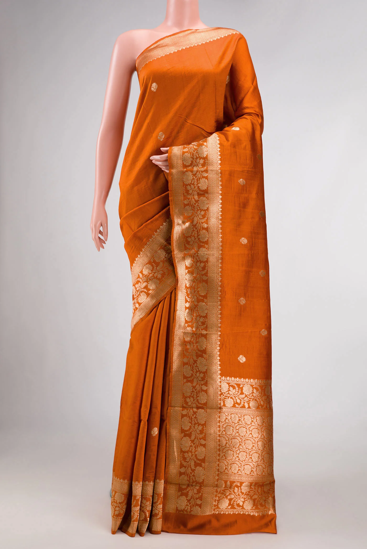Brick Orange Banarasi Katan Silk Saree