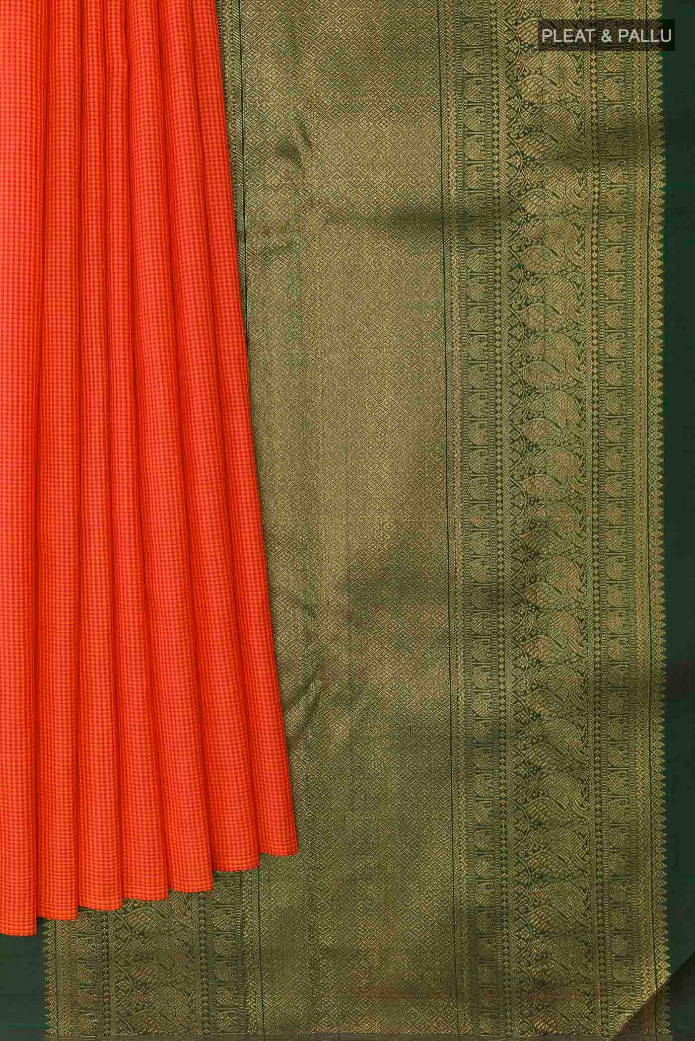 Orange Kanchipuram Silk Saree - Image 4