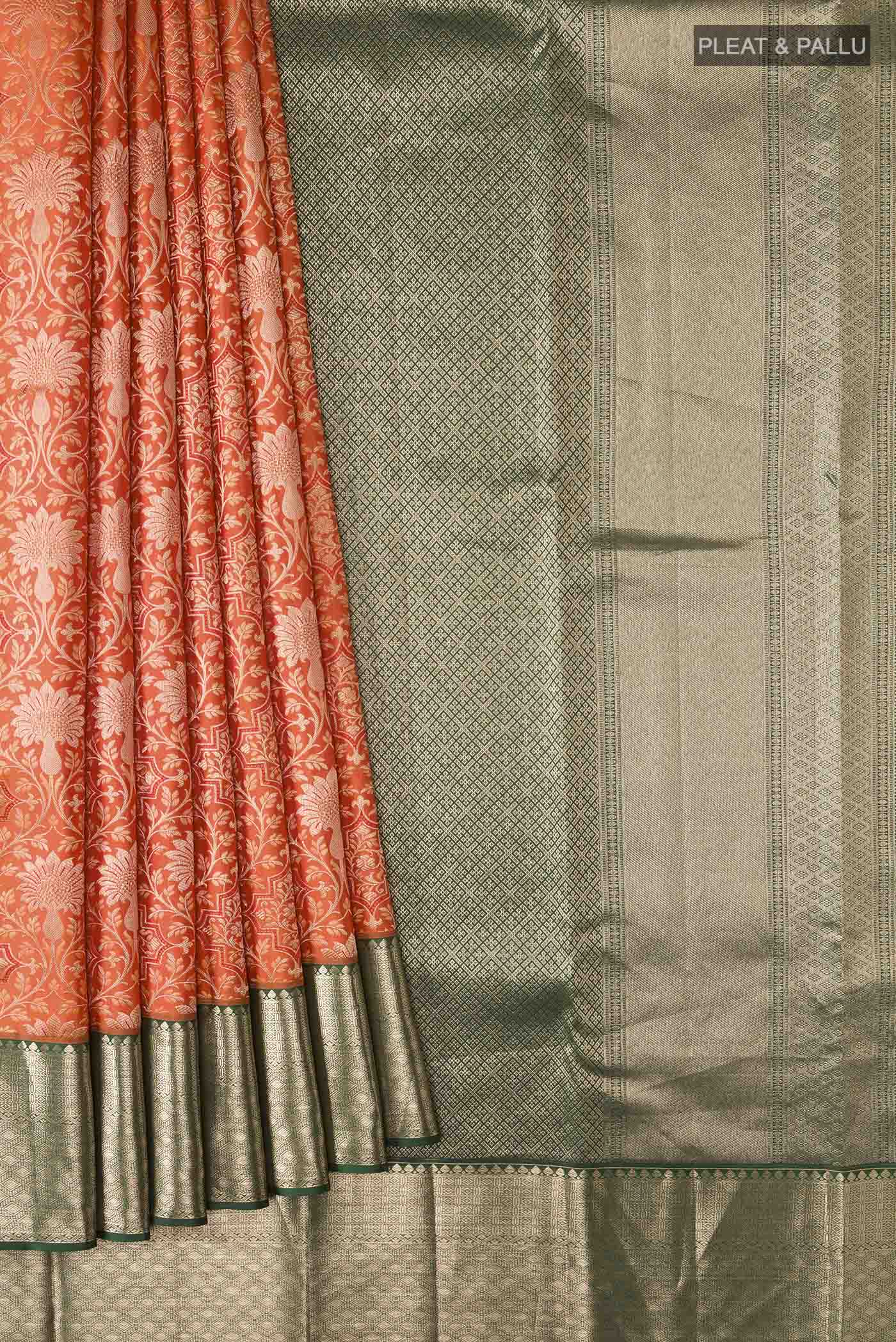 Orange Kanchipuram Silk Saree - Image 4