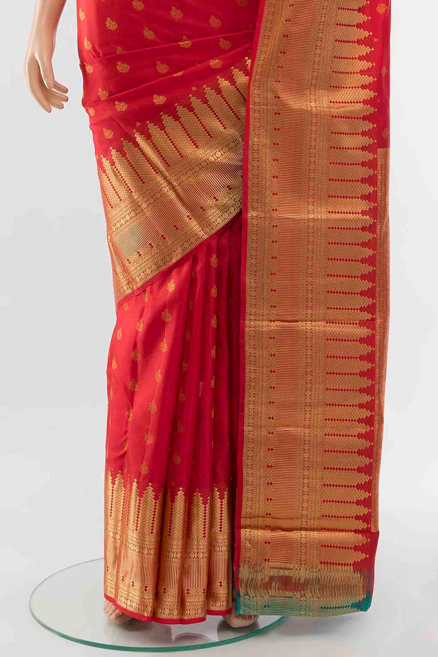 Orange Kanchipuram Silk Saree - Image 3