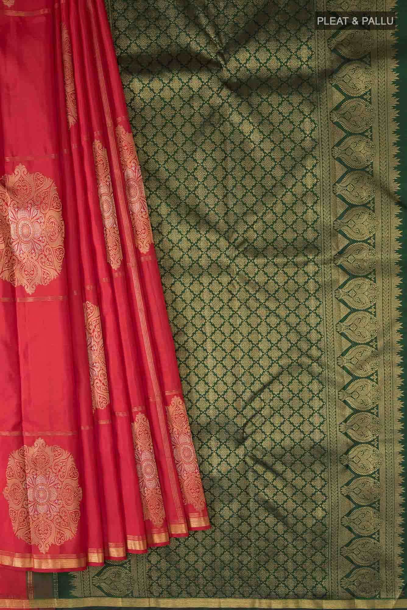 Pure Silk Pure Zari Orange Kanchipuram Saree - Image 2