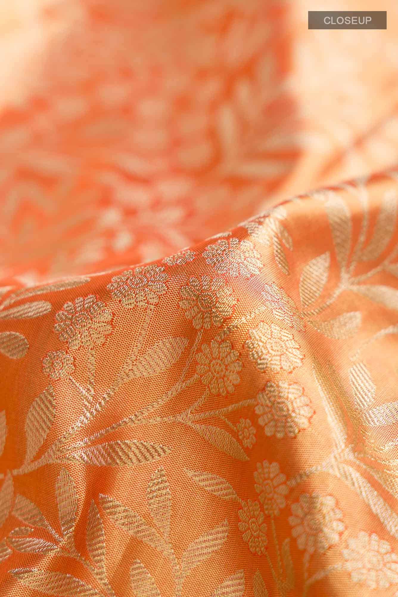 Orange Kanchipuram Tissue Silk Saree - Image 3
