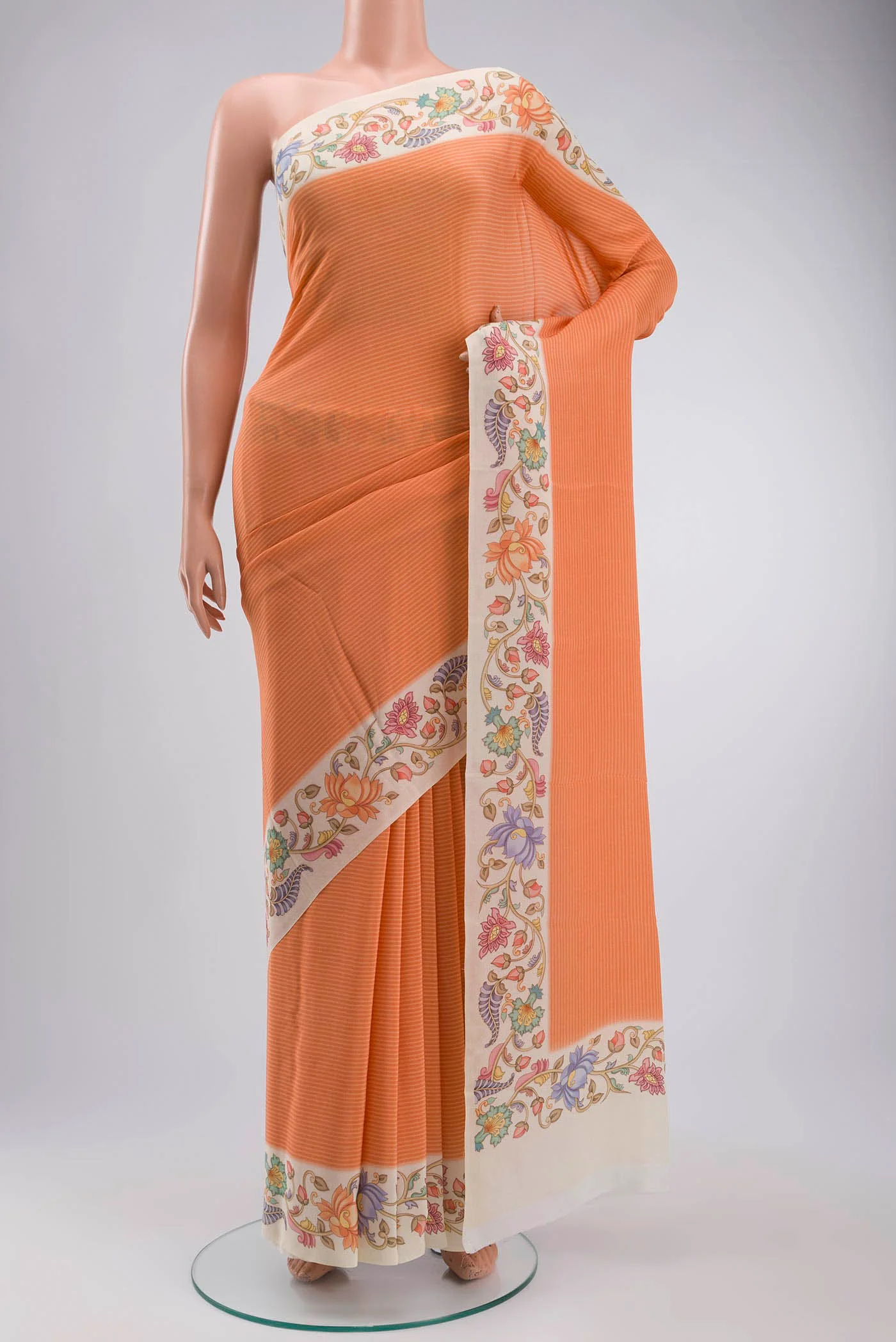 Orange Mysore Crepe Saree