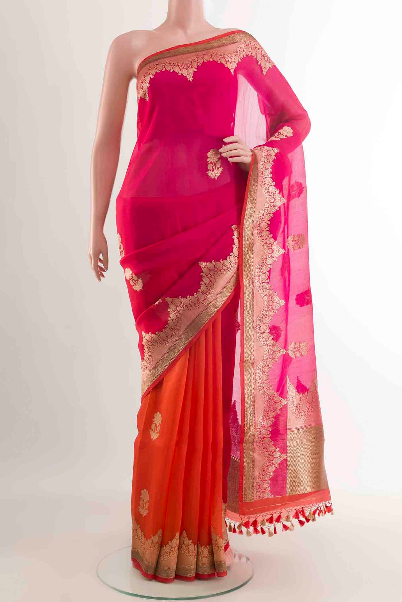 Orange Organza Silk Saree