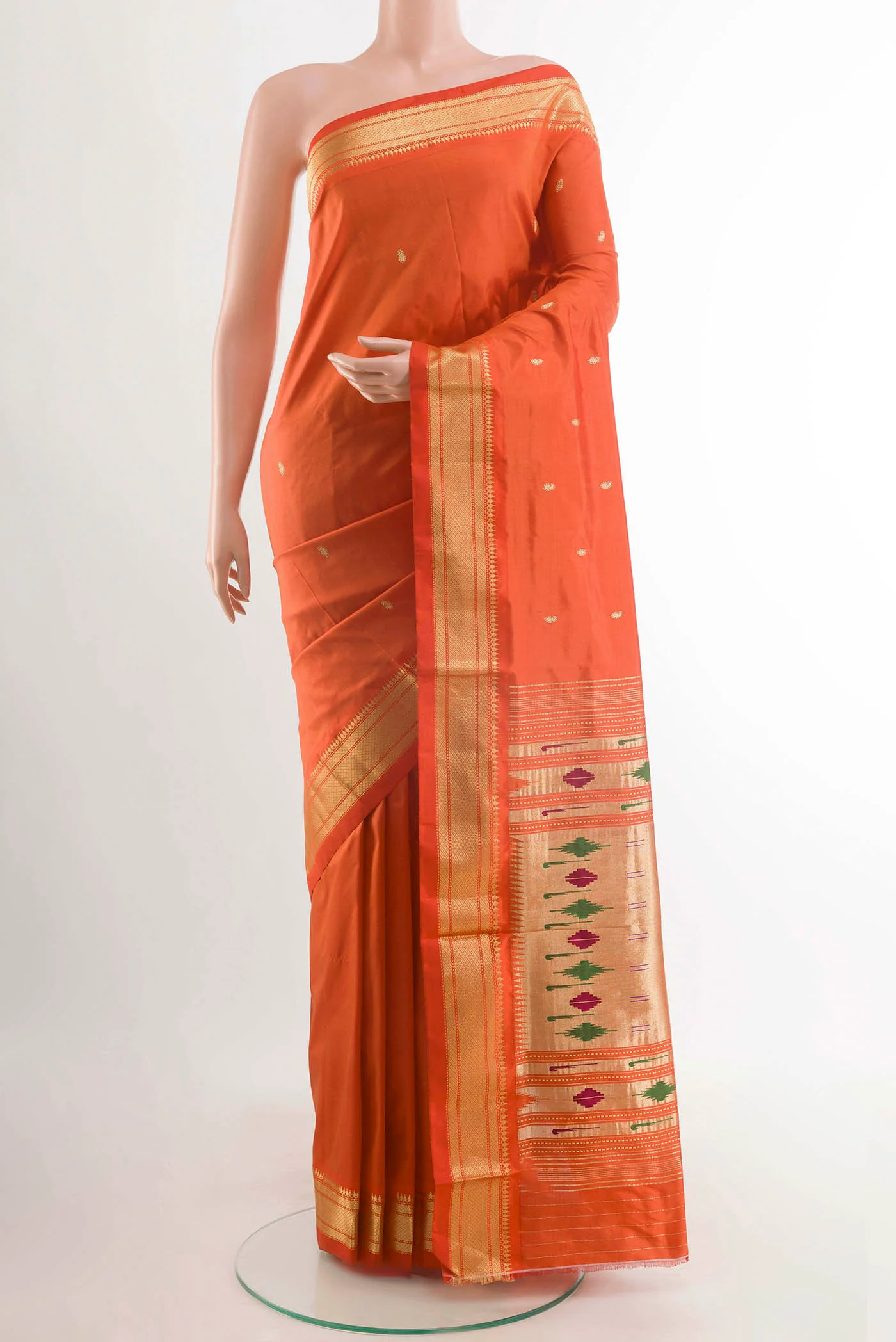 Orange Paithani Silk Saree