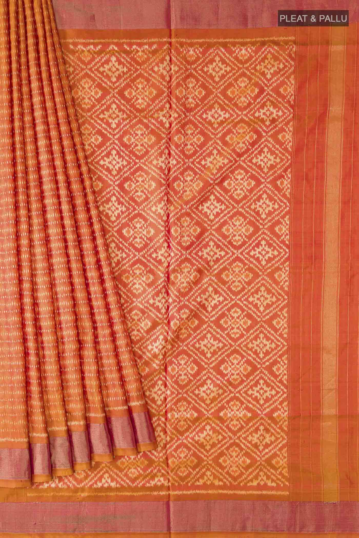 Orange Pochampally Silk Saree - Image 4