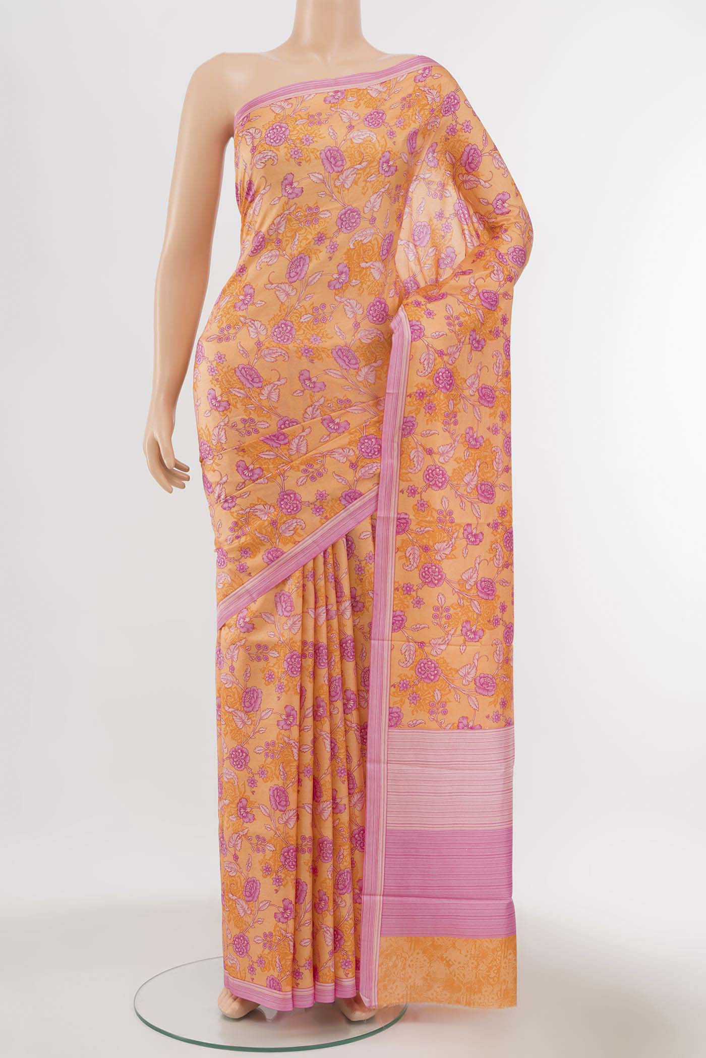 Orange Printed Silk Saree