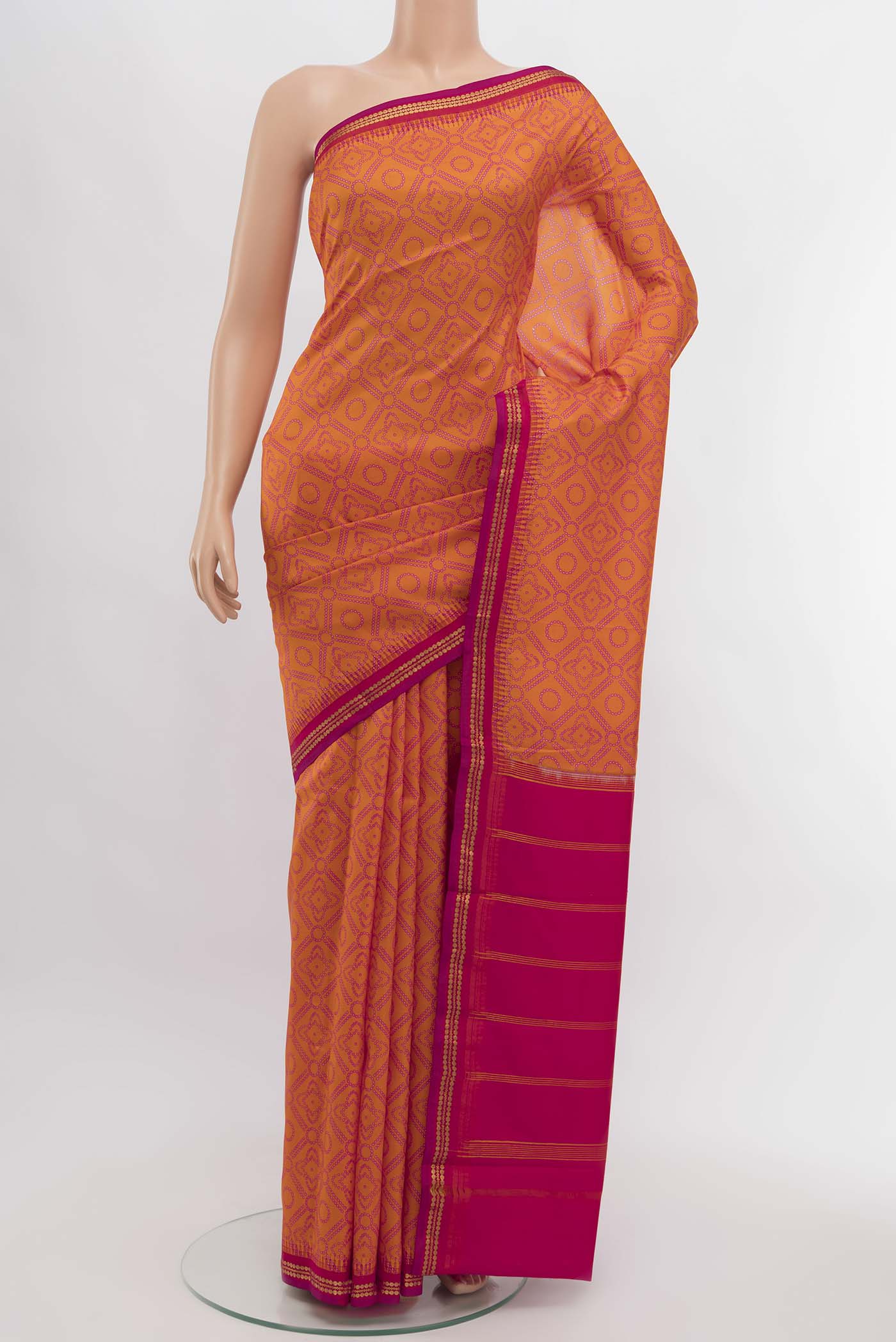 Orange Printed Silk Saree