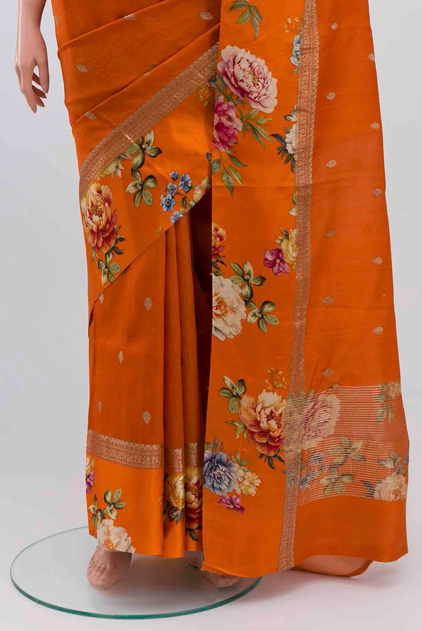 Orange Tussar Silk Saree - Image 3