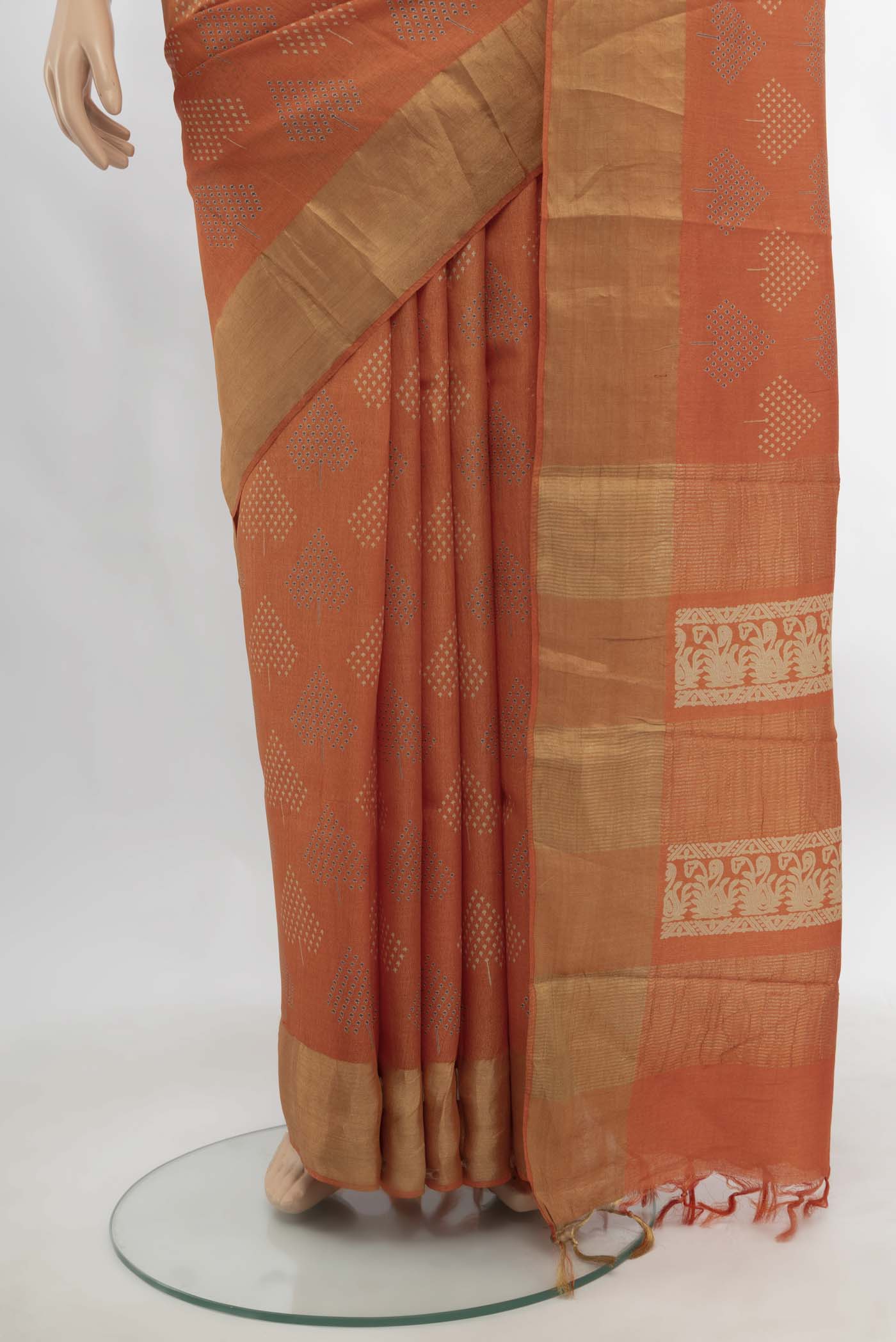 Orange Tussar Silk Saree - Image 3