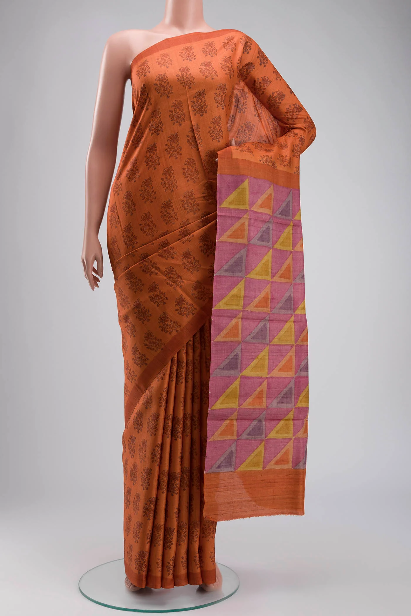 Orange Tussar Silk Saree
