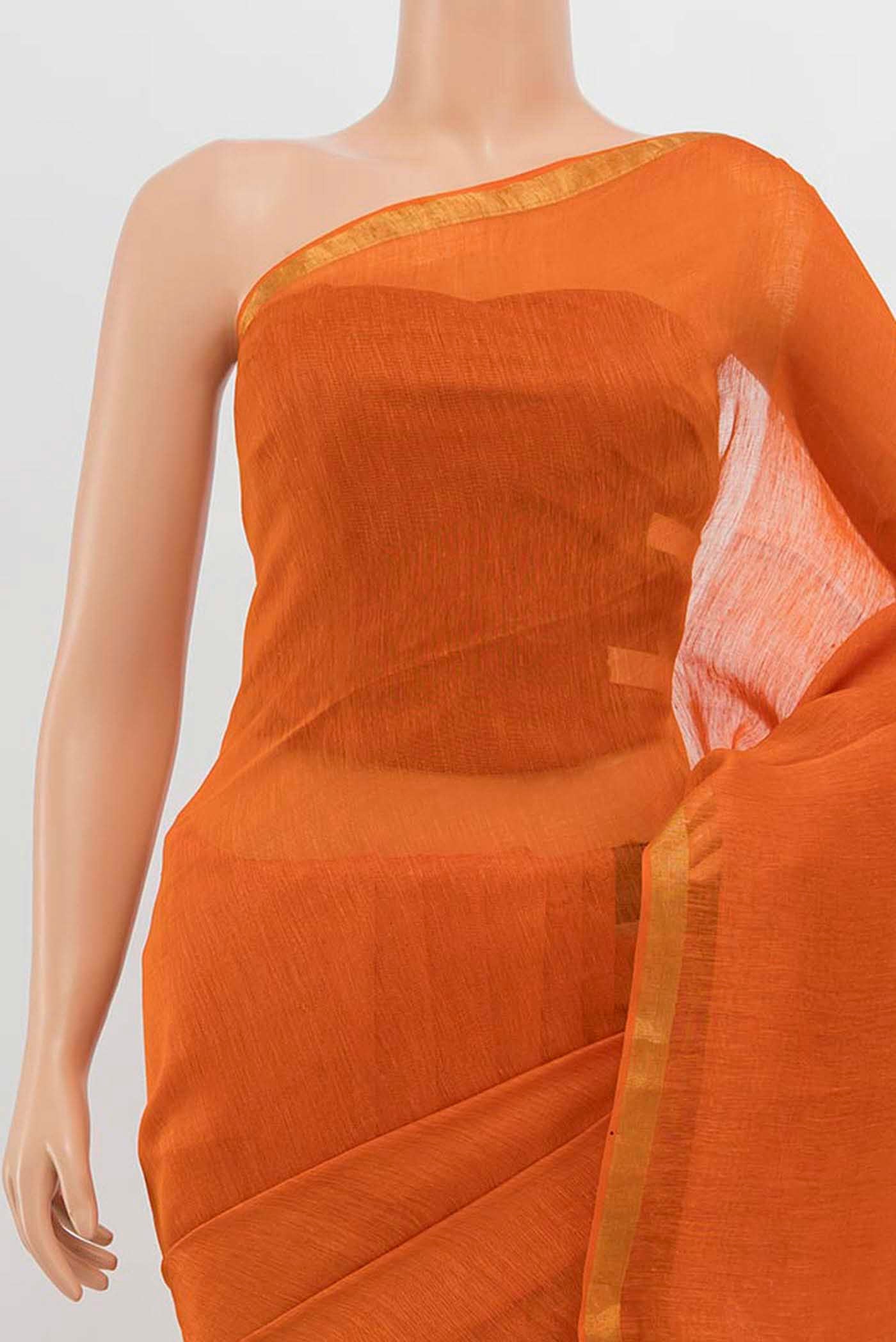 Orange Linen Saree - Image 2