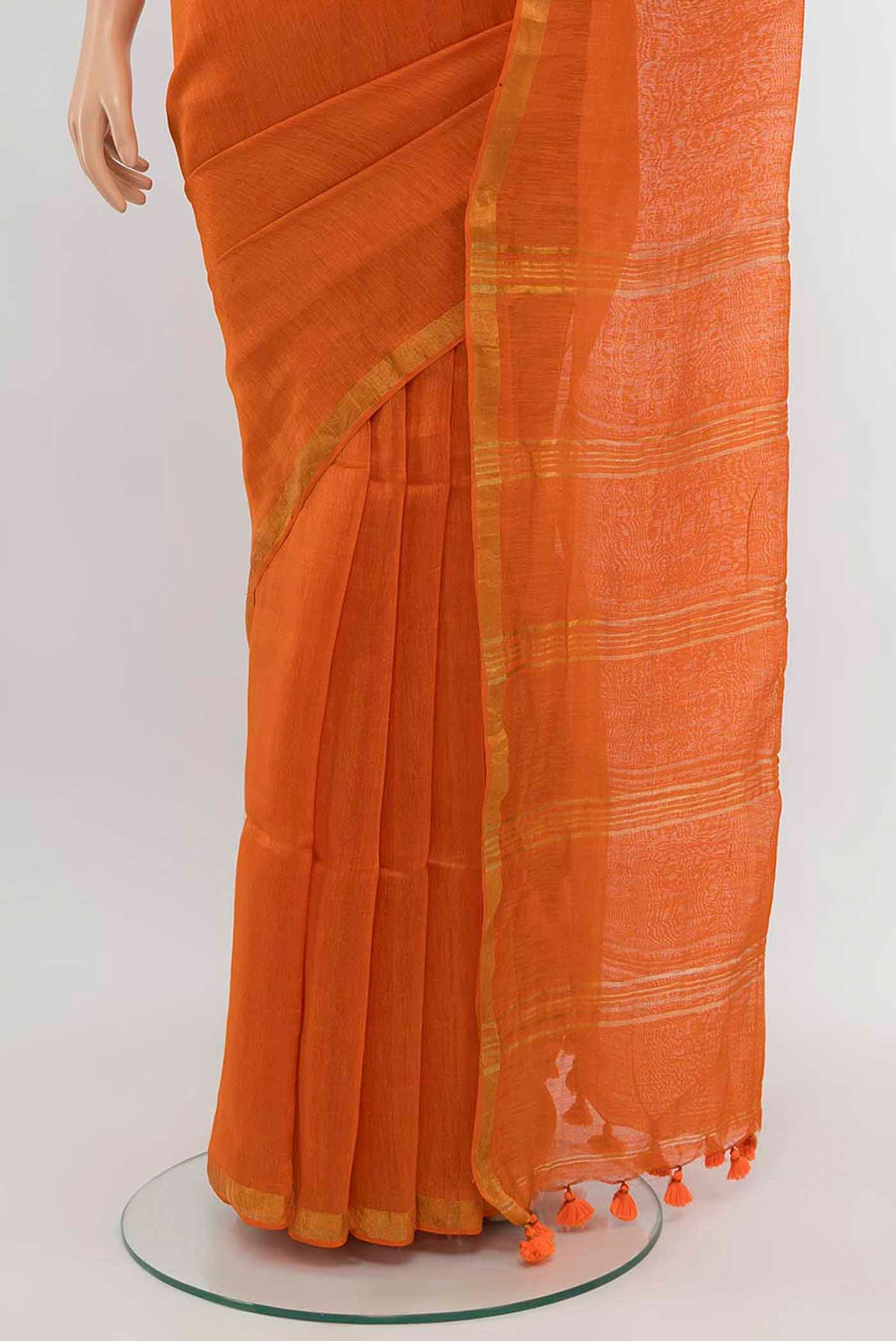 Orange Linen Saree - Image 3