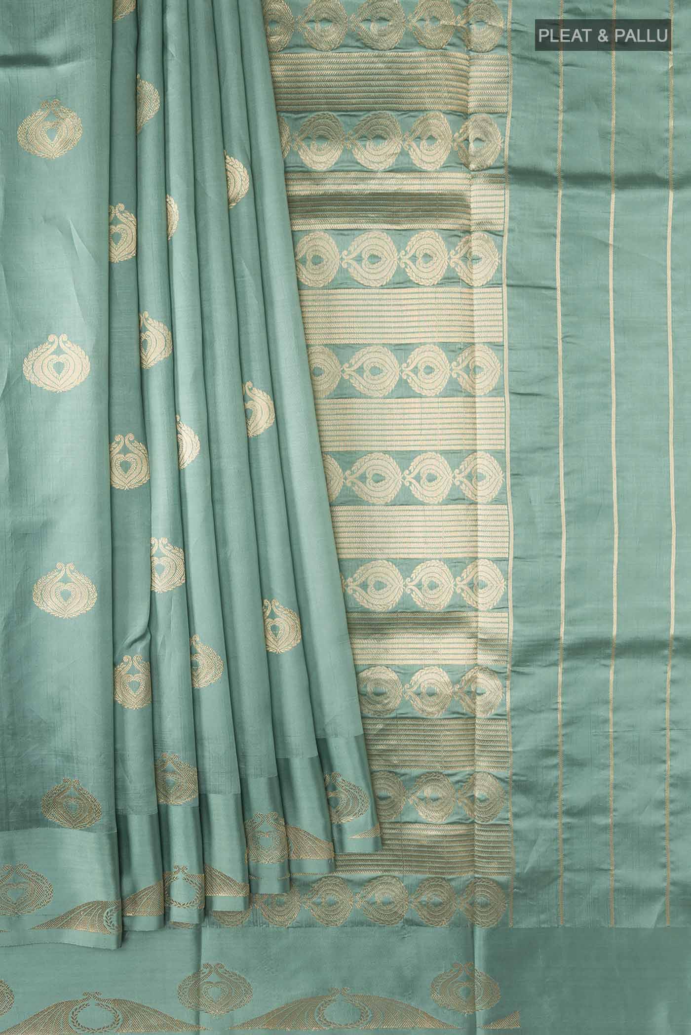Pakheeru-Green Banarasi Katan Silk Saree - Image 2