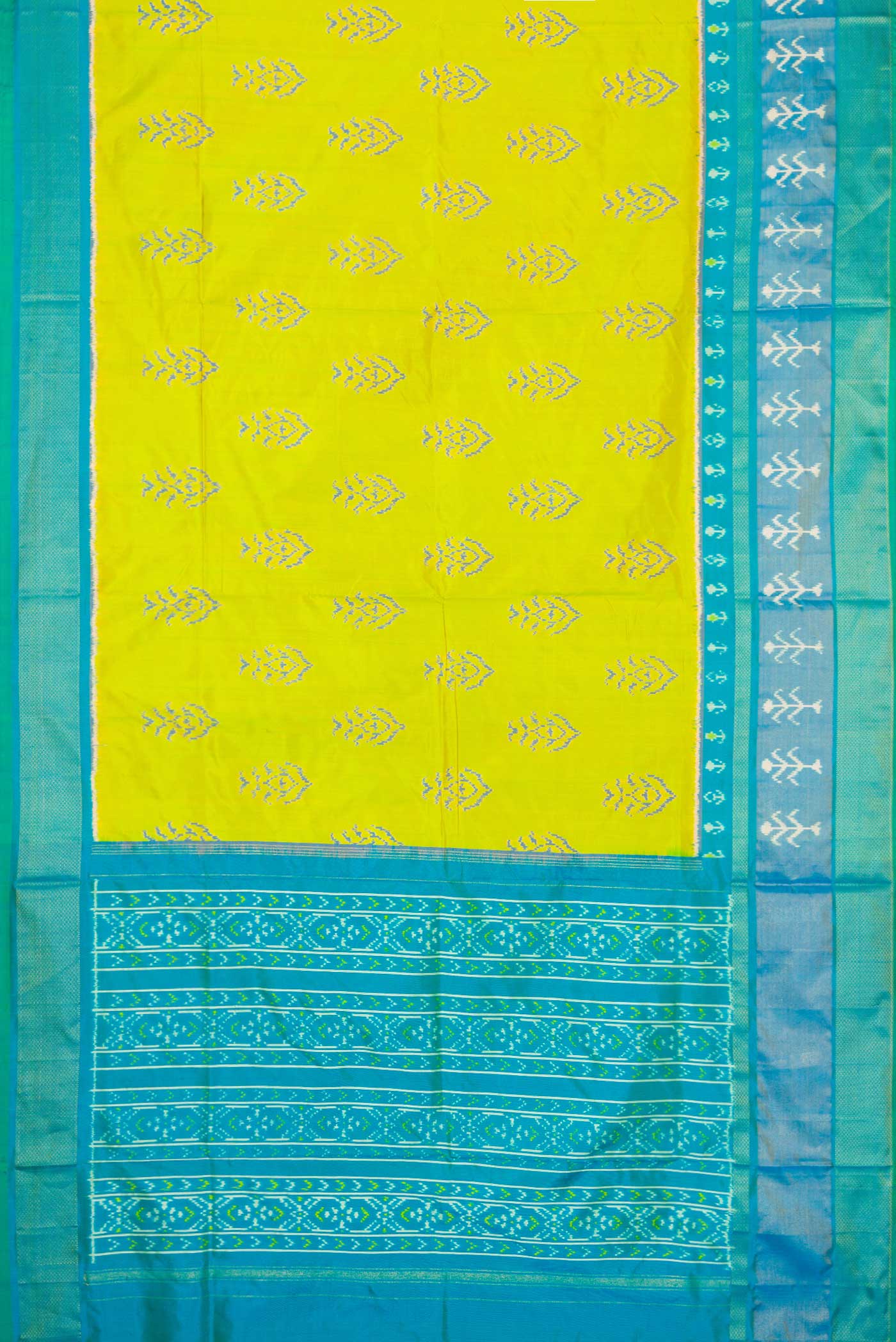 Parrot Green Dual Tone Double Ikat Saree - Image 6